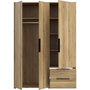 Voir la diapositive 4 : MARKET24 Armoire de chambre - Décor Chene - 3 portes battantes + 2 tiroirs - L144,4 x P59 x H200,1 cm - ORKNEY