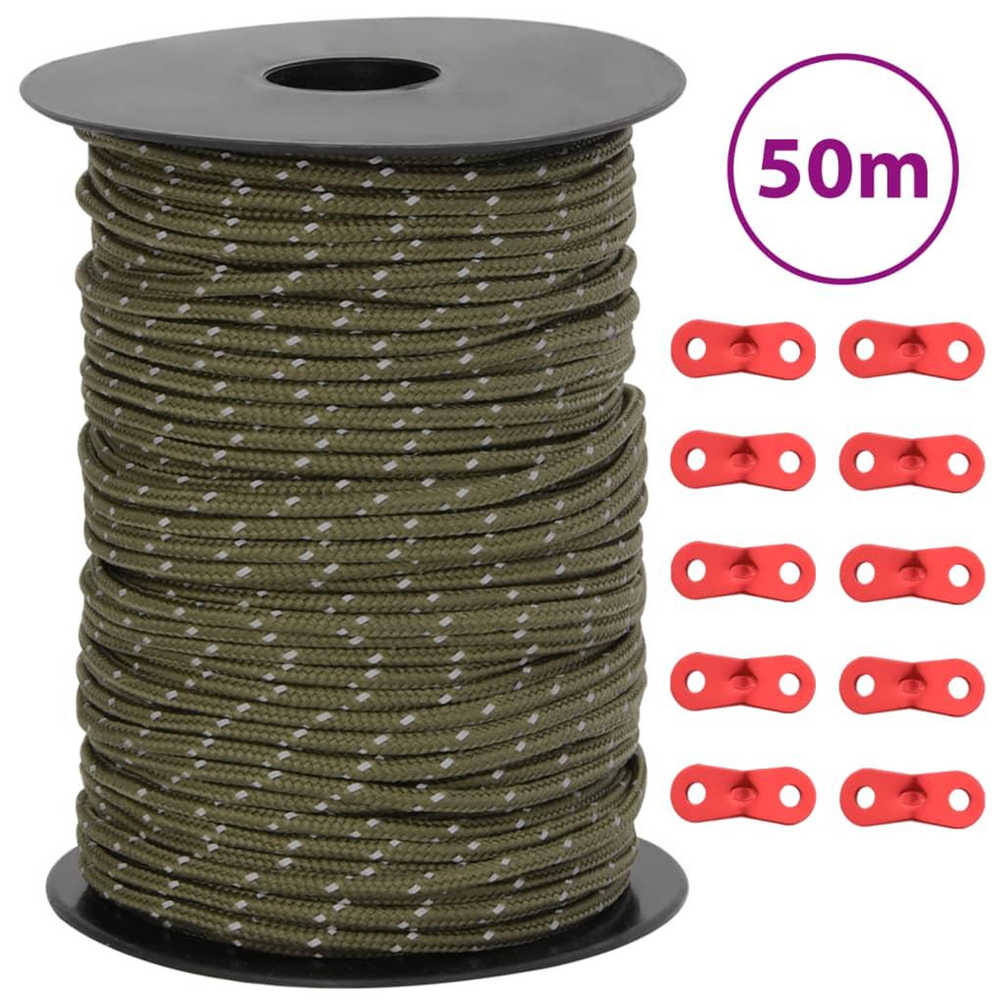 VIDAXL Corde de haubanage de tente avec bandes reflechissantes et cles