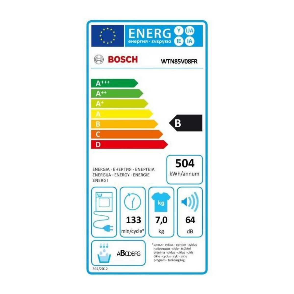 BOSCH Sèche-linge à condensation 60cm 7kg blanc - WTN85V08FR