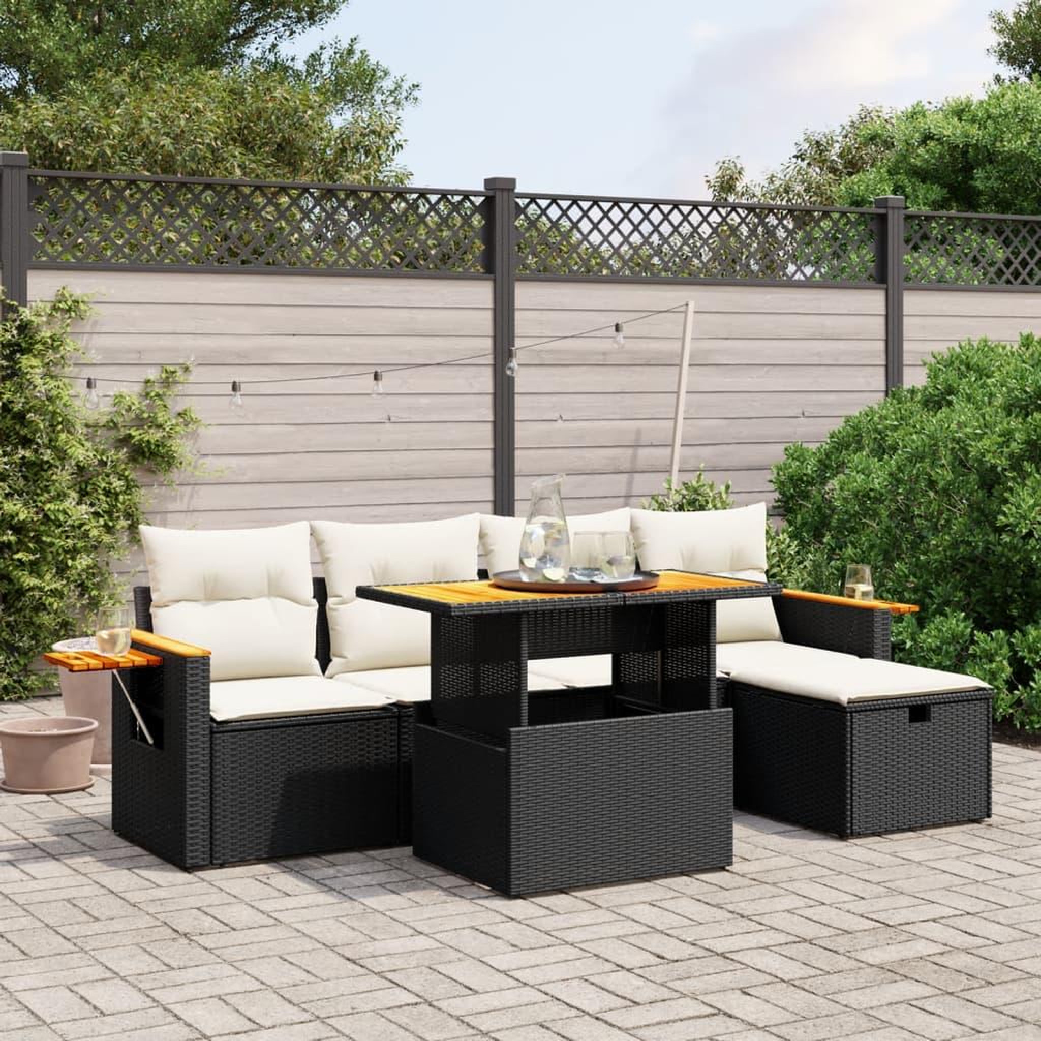 VIDAXL Salon de jardin 6 pcs avec coussins noir resine tressee