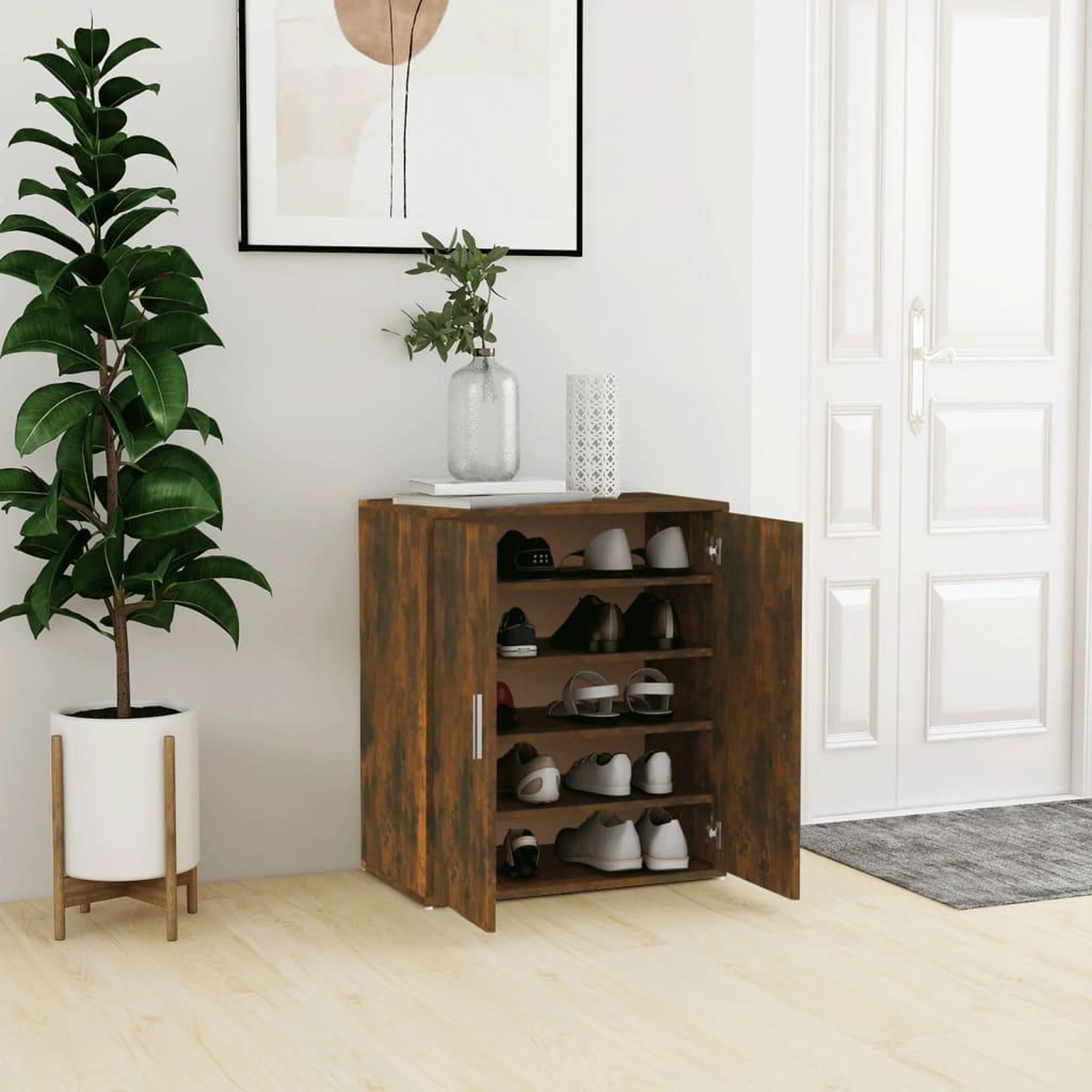 Voir la diapositive 1 : VIDAXL Meuble a chaussures Chene fume 60x35x70 cm Bois d'ingenierie