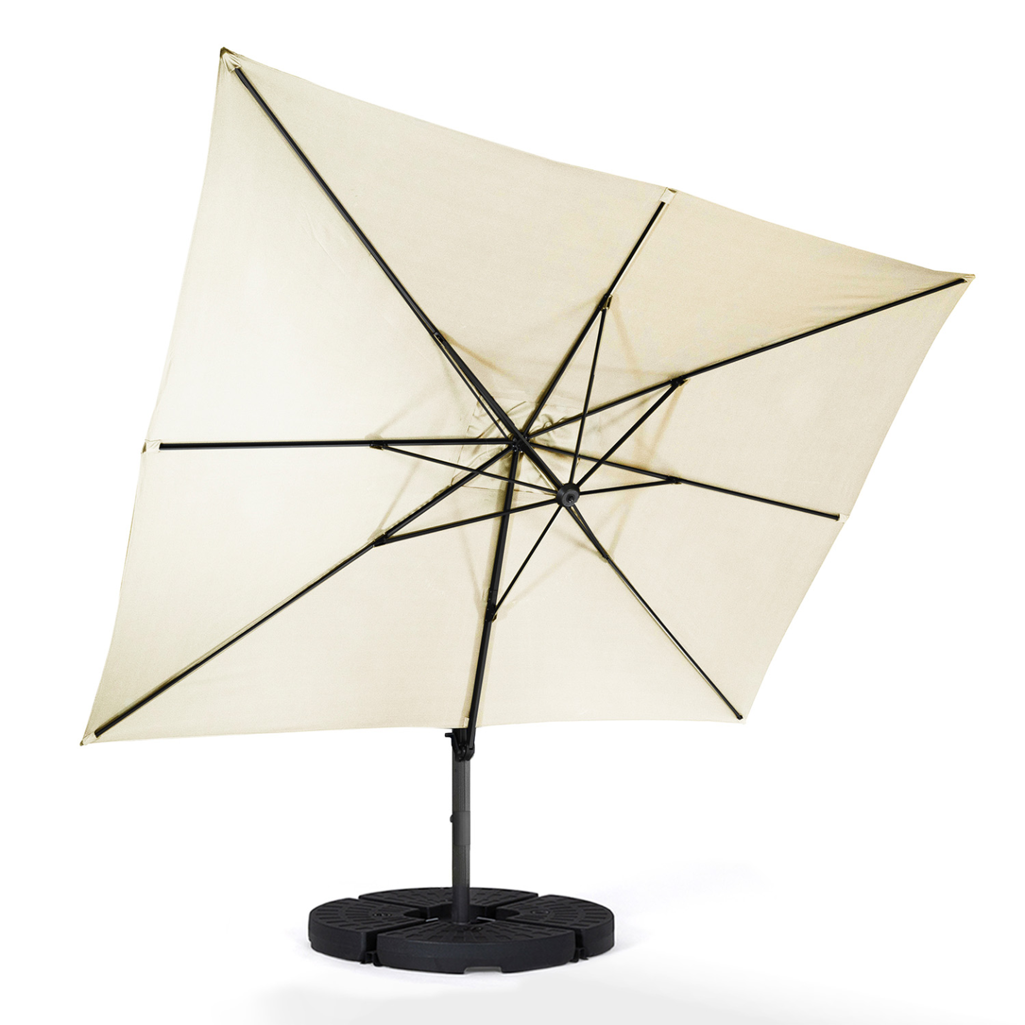 Voir la diapositive 5 : ID MARKET Parasol déporté inclinable rotatif 360 calvi écru 3x4 m avec 4 dalles et housse
