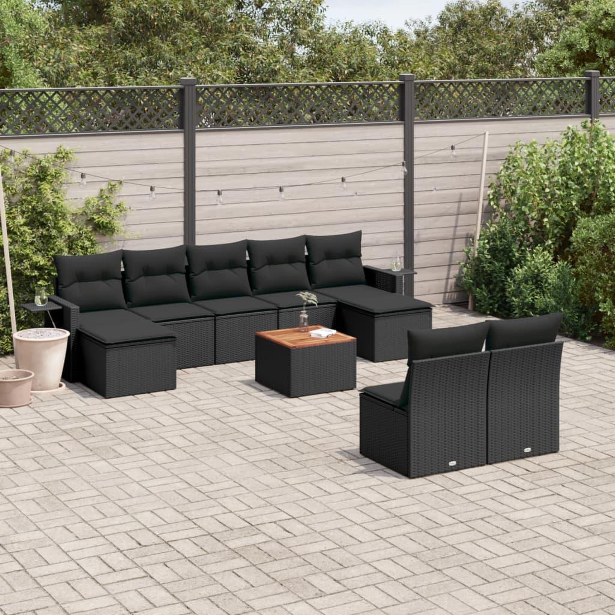 VIDAXL Salon de jardin 10 pcs avec coussins noir resine tressee