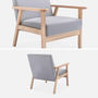 Voir la diapositive 4 : SWEEEK Fauteuil scandinave en bois et tissu gris clair. Isak. L 64 x P 69.5 x H 73cm