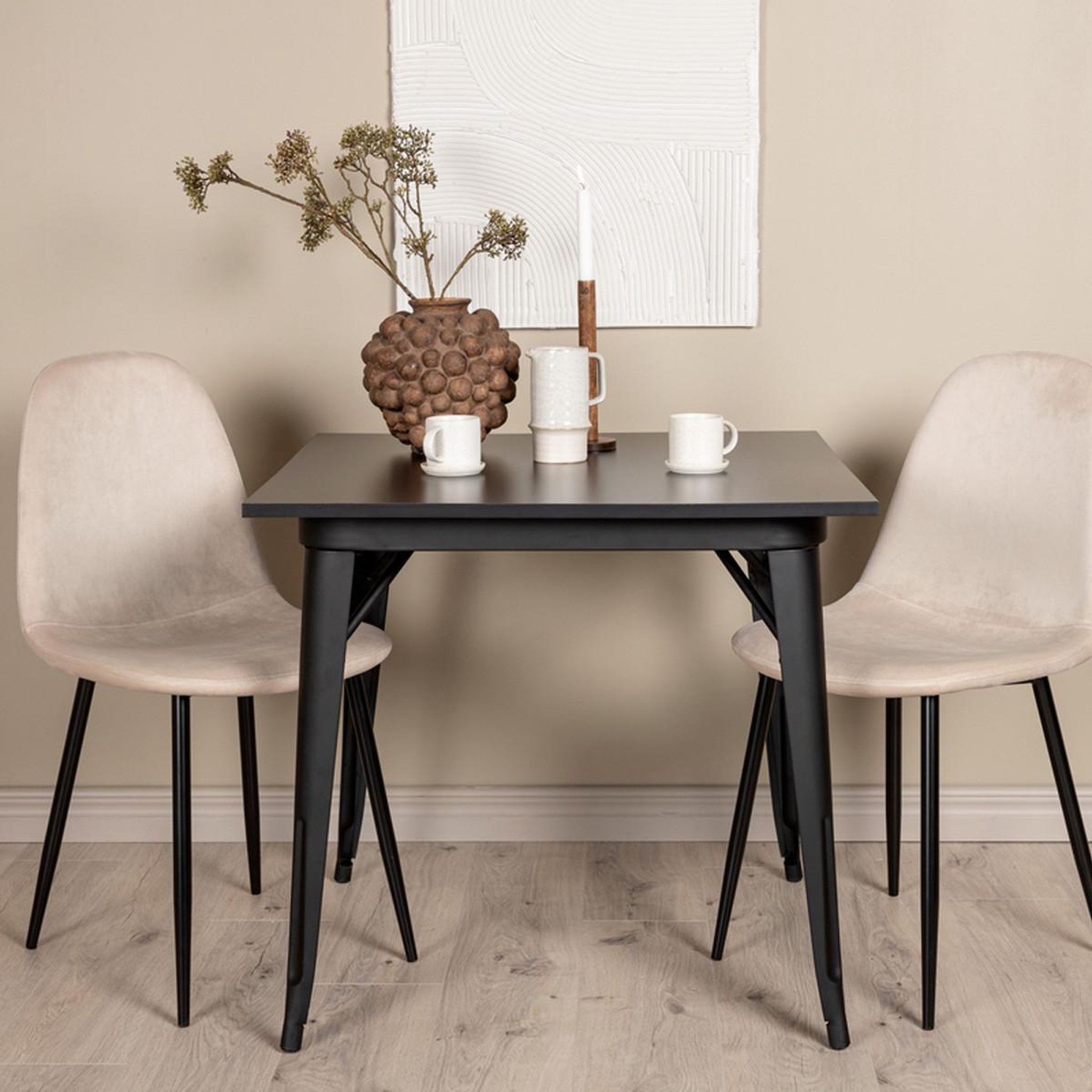 Voir la diapositive 5 : Paris Prix Ensemble table à manger & 2 chaises  tempe & polar  80cm noir & beige