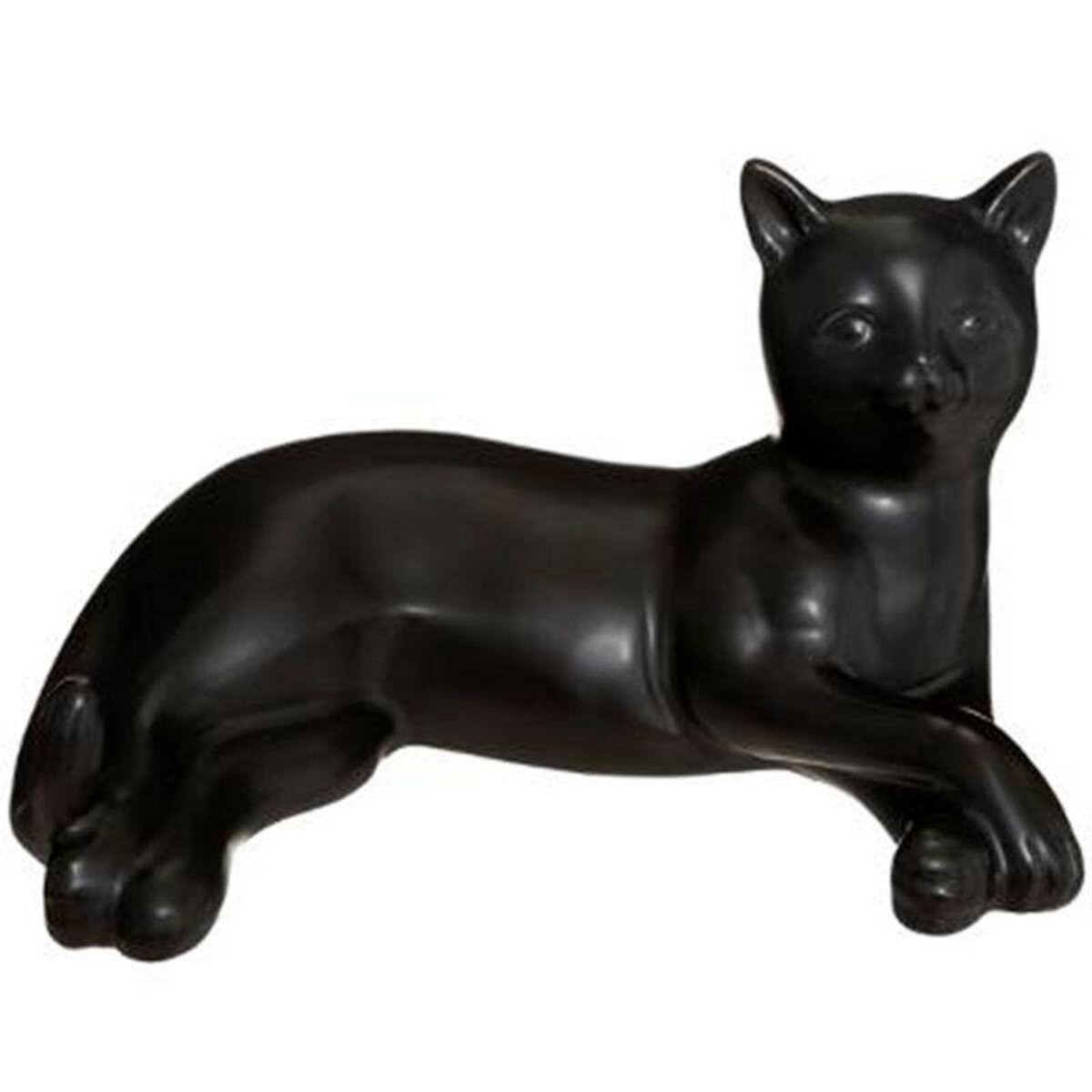  Statuette Déco Céramique  Chat Couché  19cm Noir
