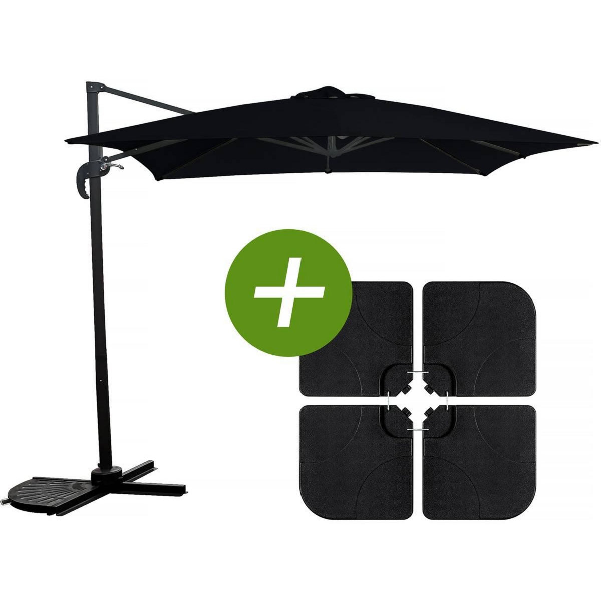 Habitat et Jardin Parasol jardin déporté  Soleil  - Carré - 2.5 x 2.5 m - Noir + Dalles à lester incluses