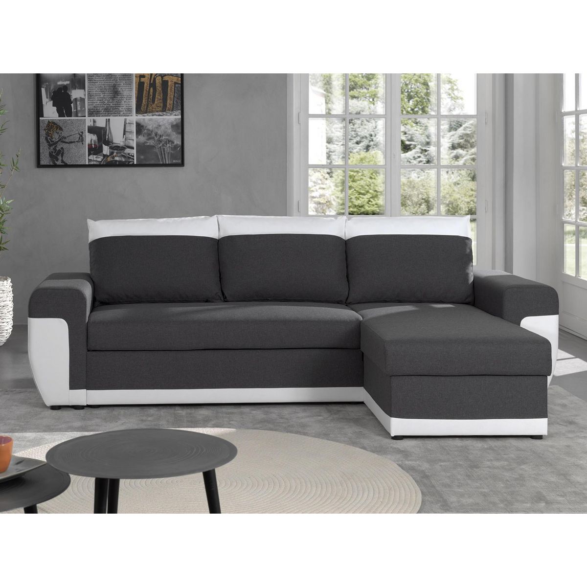 BEST MOBILIER Milan - canapé d'angle réversible - 4 places - convertible avec coffre - en simili et tissu