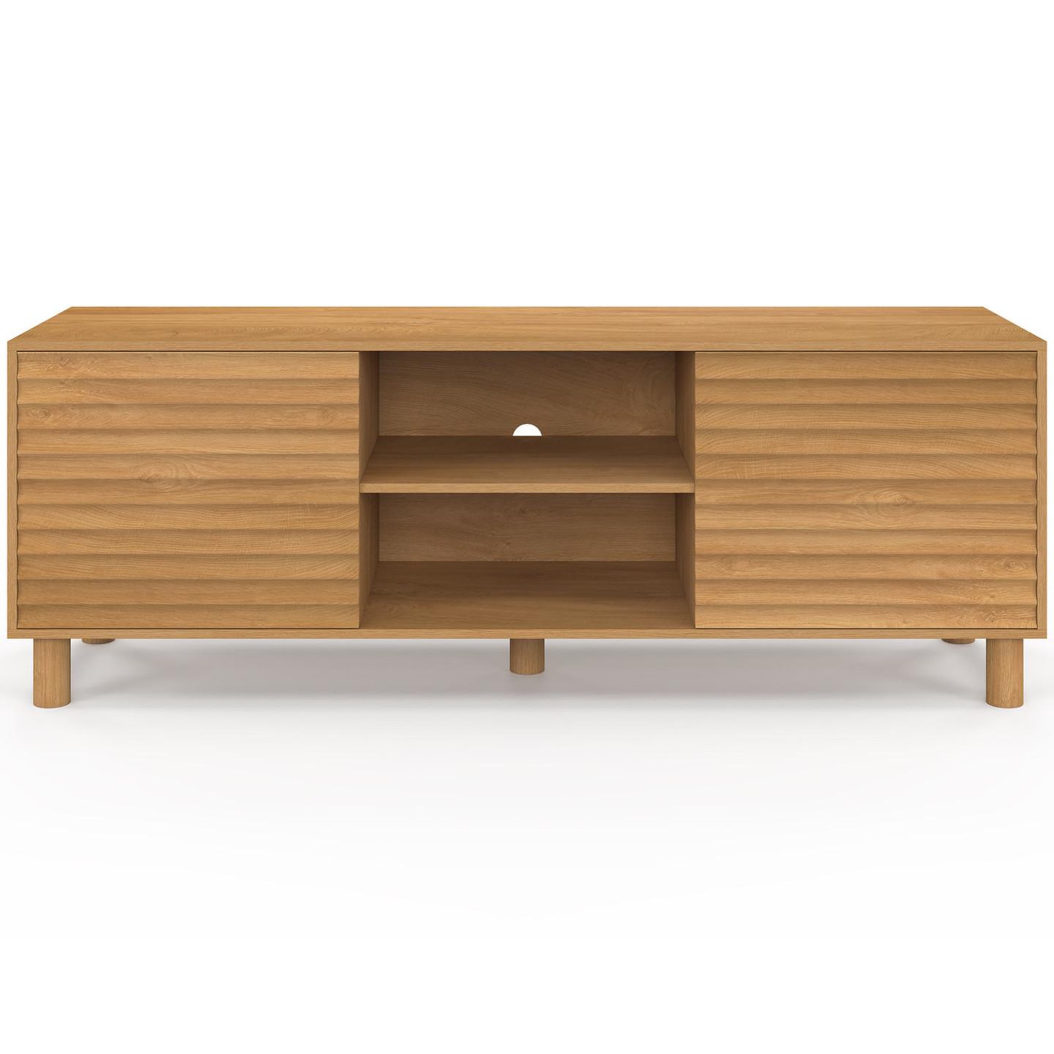 Voir la diapositive 3 : ID MARKET Meuble tv 140 cm julie 2 portes lattes tasseau bois coloris chêne