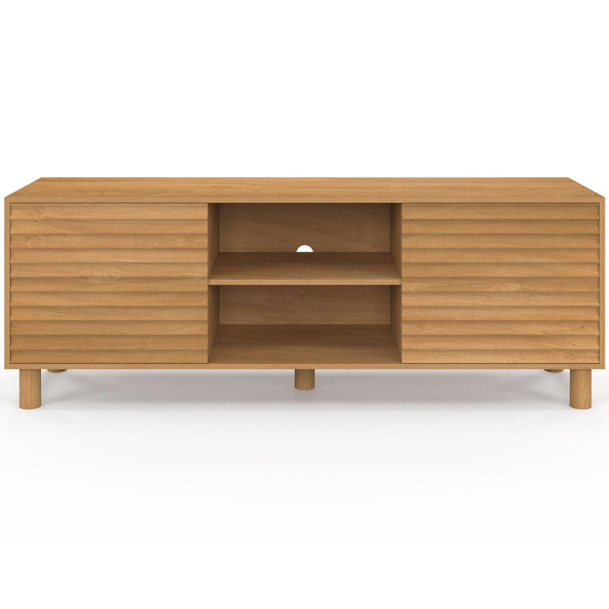 ID MARKET Meuble TV 140 cm JULIE 2 portes lattes tasseau bois coloris chêne