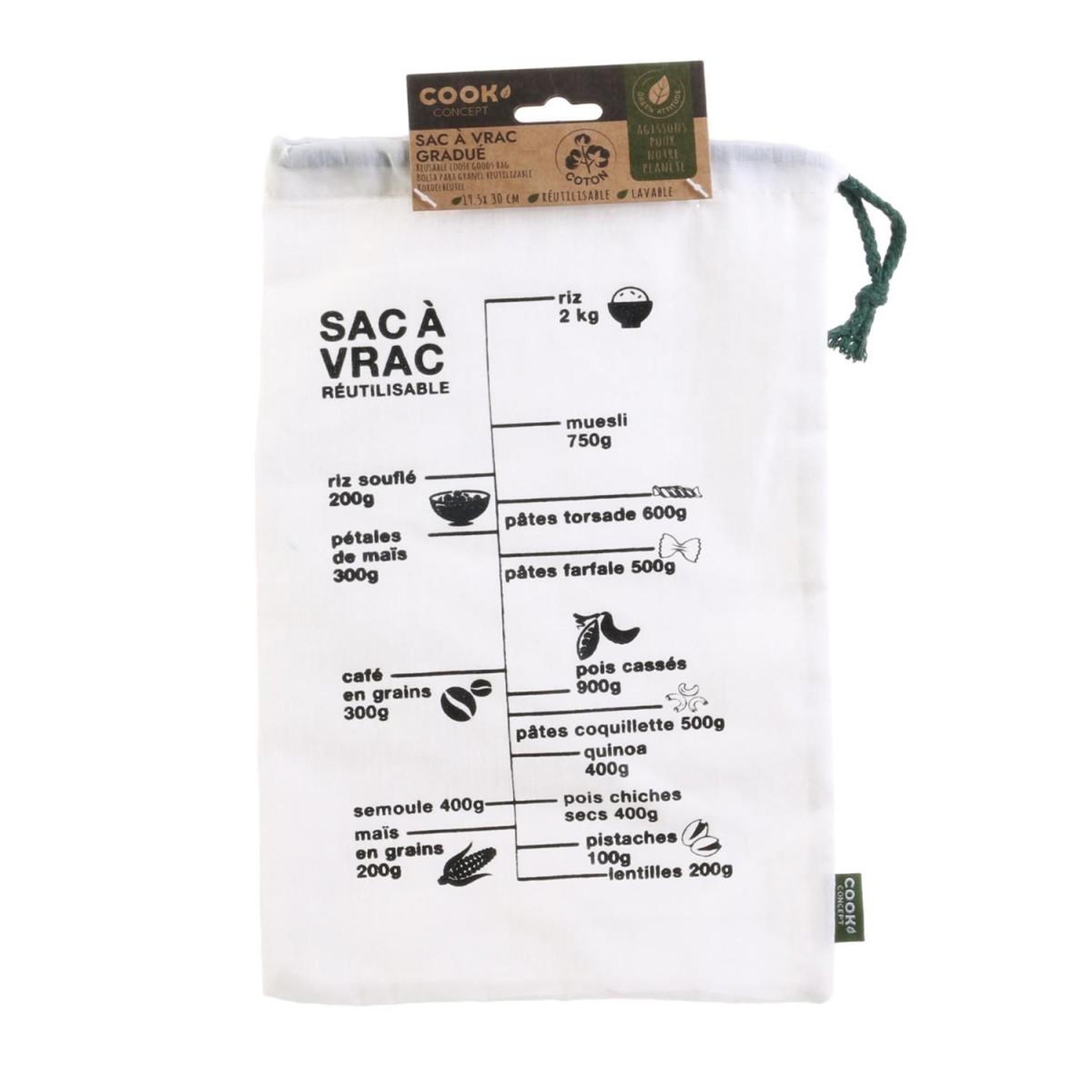 Voir la diapositive 4 : COOK CONCEPT Sac à vrac gradué  réutilisable  32cm blanc
