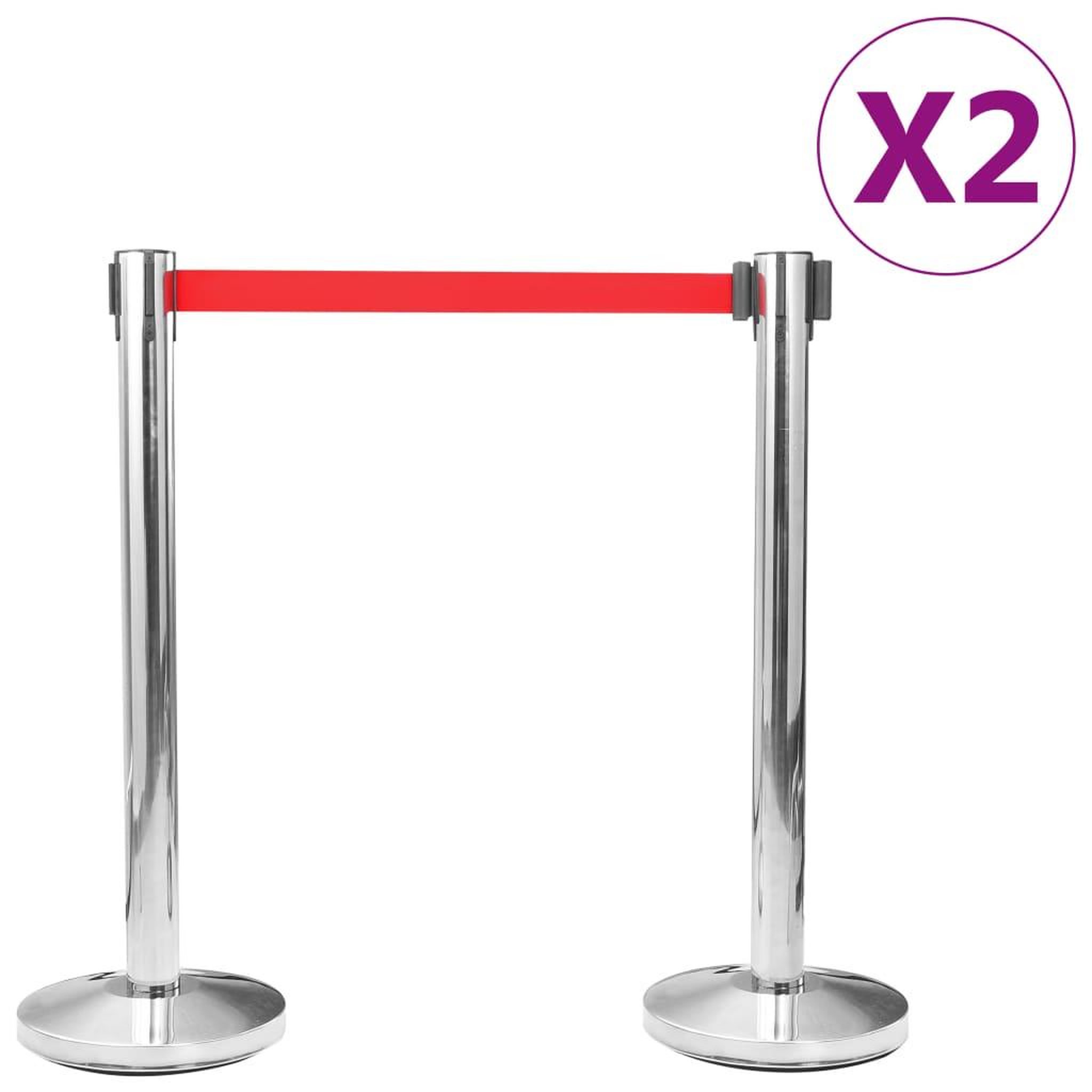VIDAXL Colonnes avec bandes 4 pcs barriere d'aeroport inox argente