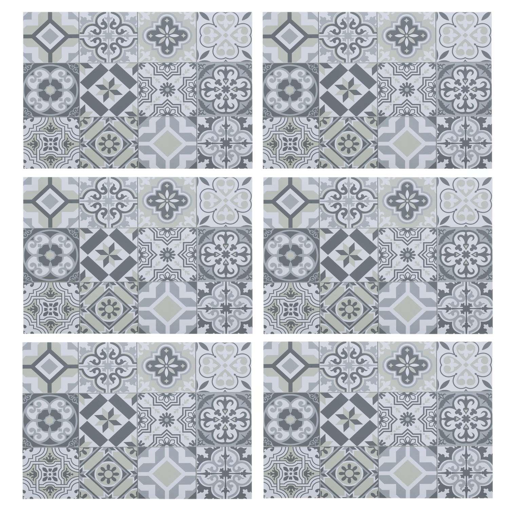 SECRET DE GOURMET Lot de 6 sets de table rectangulaire Carreaux de ciment - 45 x 30 cm - Gris