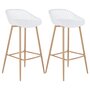 IDIMEX Lot de 2 tabourets de bar IREK chaise haute cuisine ou comptoir au design retro en plastique blanc et métal décor bois, assise 75 cm