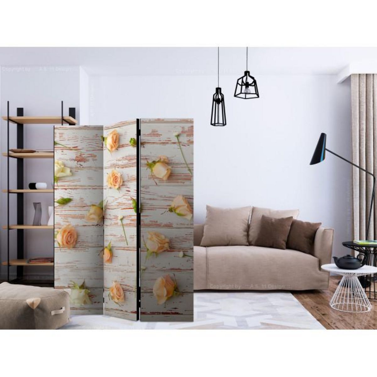 Paris Prix Paravent 3 Volets  Wood & Roses  135x172cm