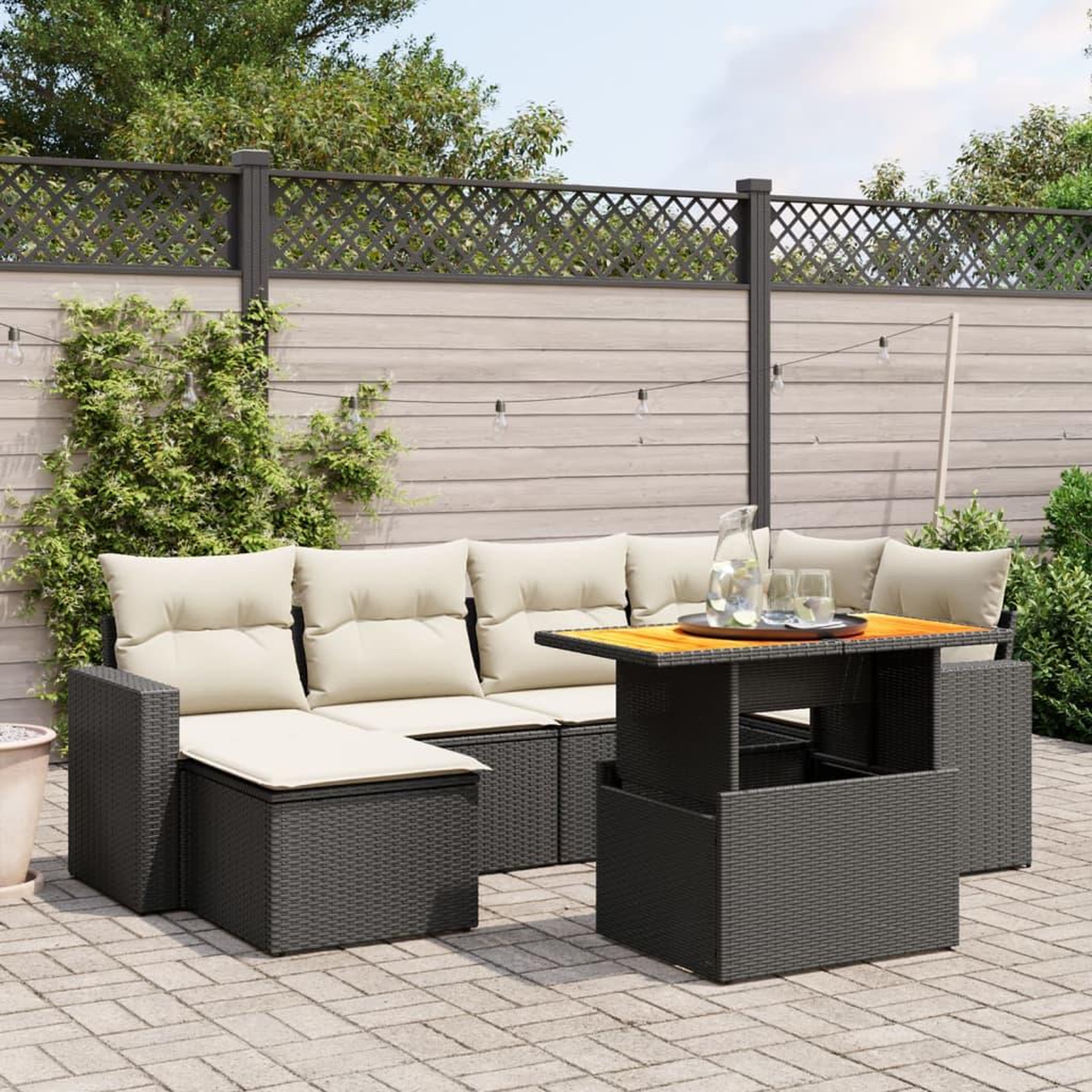 VIDAXL Salon de jardin 7 pcs avec coussins noir resine tressee
