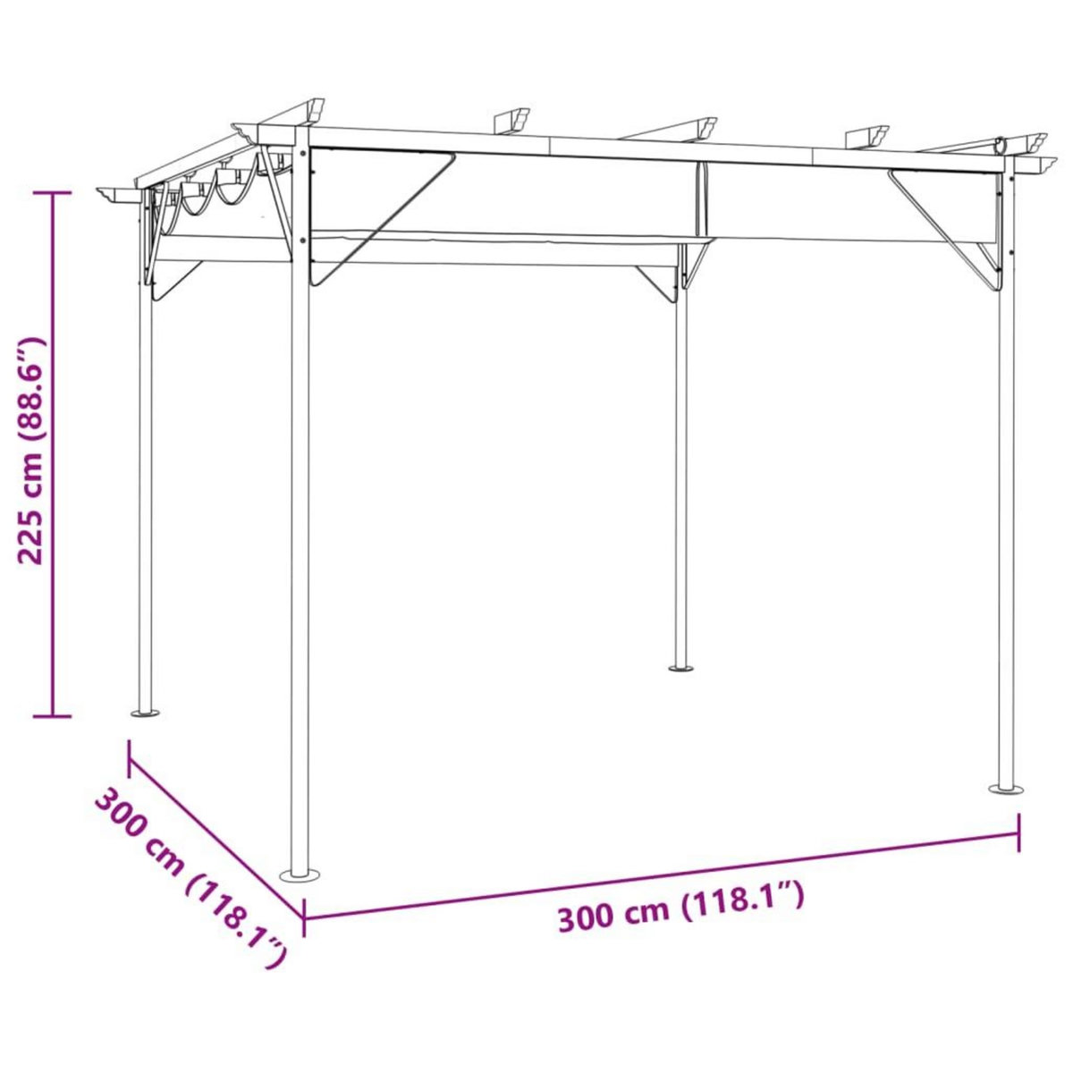 VIDAXL Pergola avec toit retractable taupe 3x3 m acier 180 g/m^2