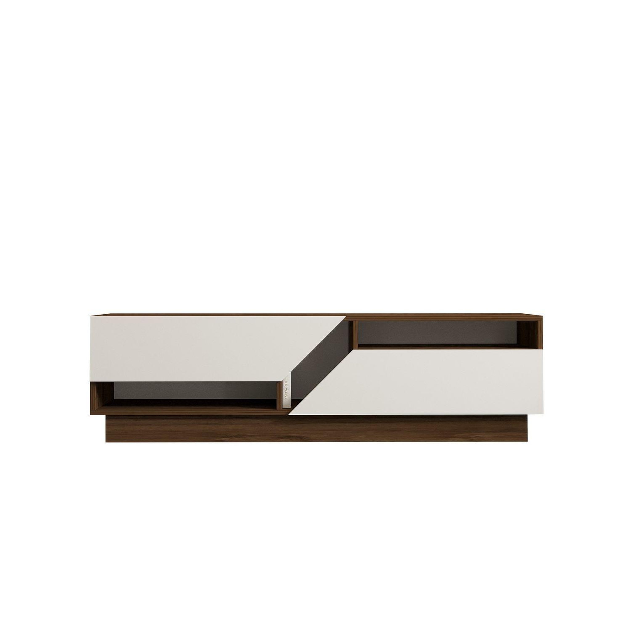 TOILINUX Meuble tv 2 portes basculantes effet bois eliott - marron et blanc