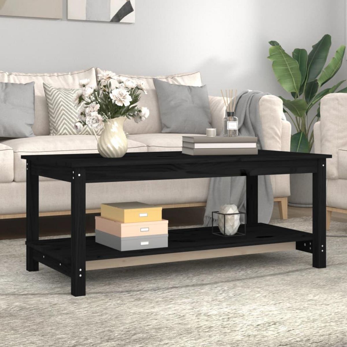 VIDAXL Table basse Noir 110x55x45 cm Bois massif de pin