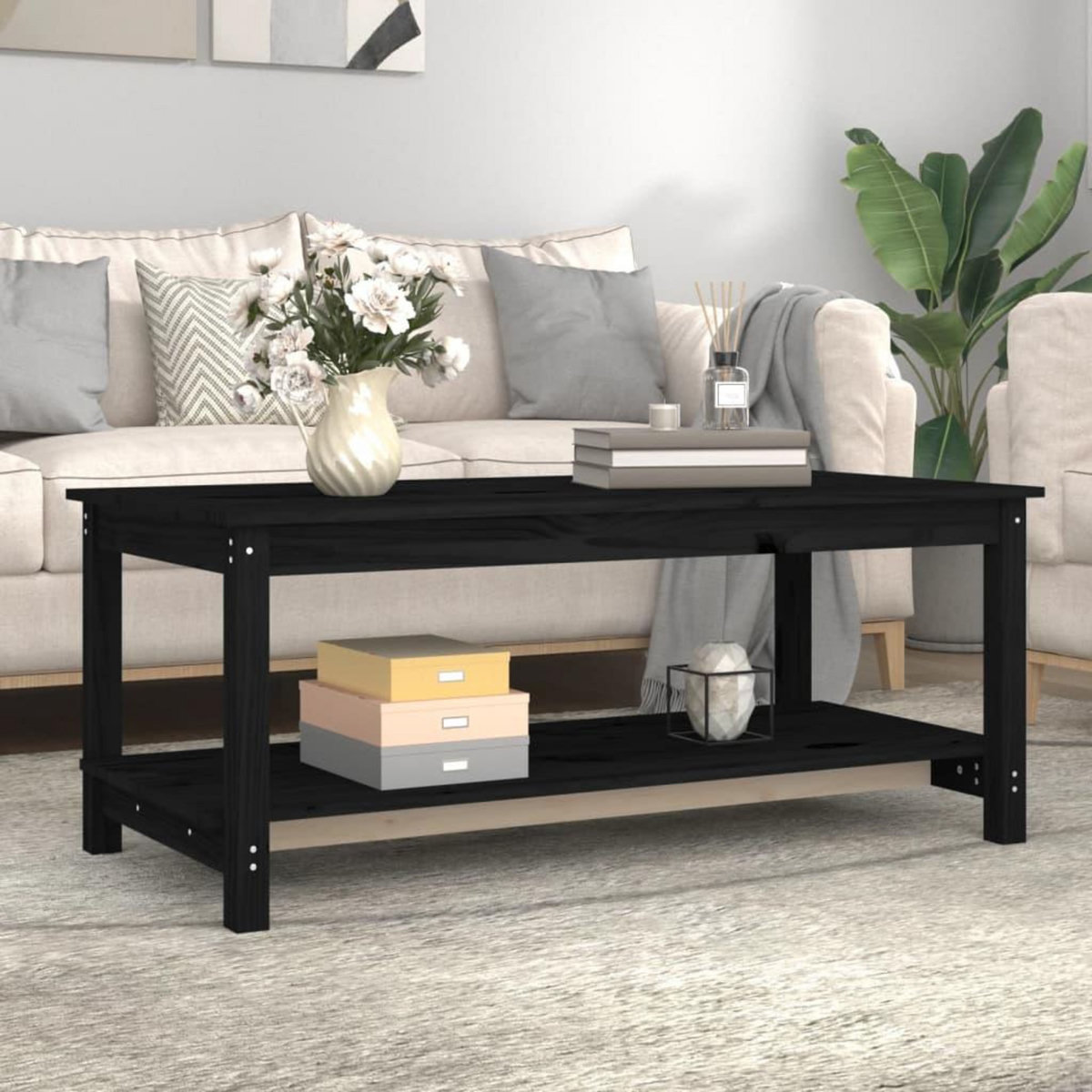 VIDAXL Table basse Noir 110x55x45 cm Bois massif de pin