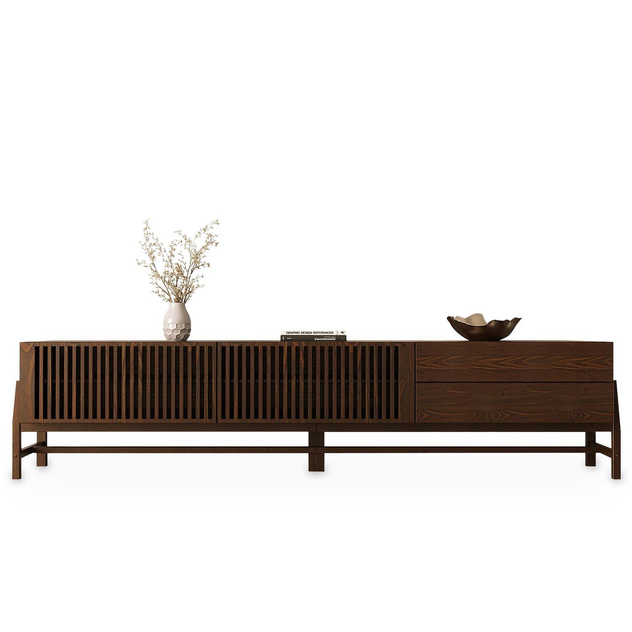 Voir la diapositive 1 : IDIMEX Meuble tv adamo l 220 cm 2 portes, 2 tiroirs en bois massif