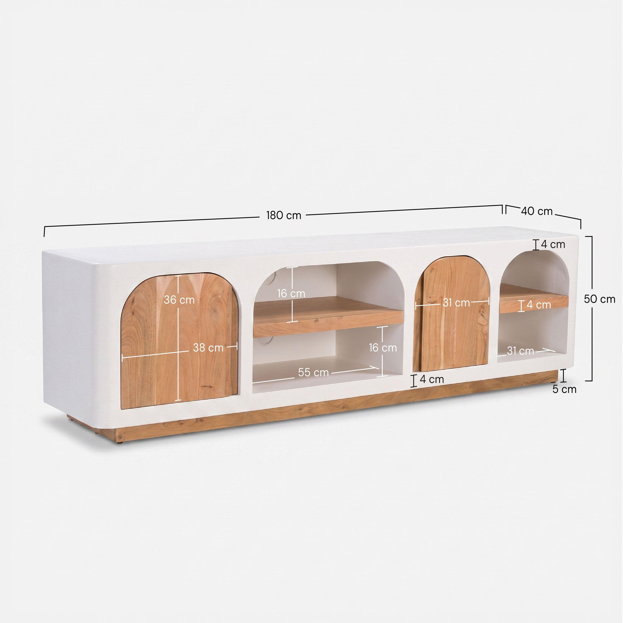 Voir la diapositive 4 : MAISON PAVANE Meuble TV en plâtre blanc cassé 180 cm-Fira