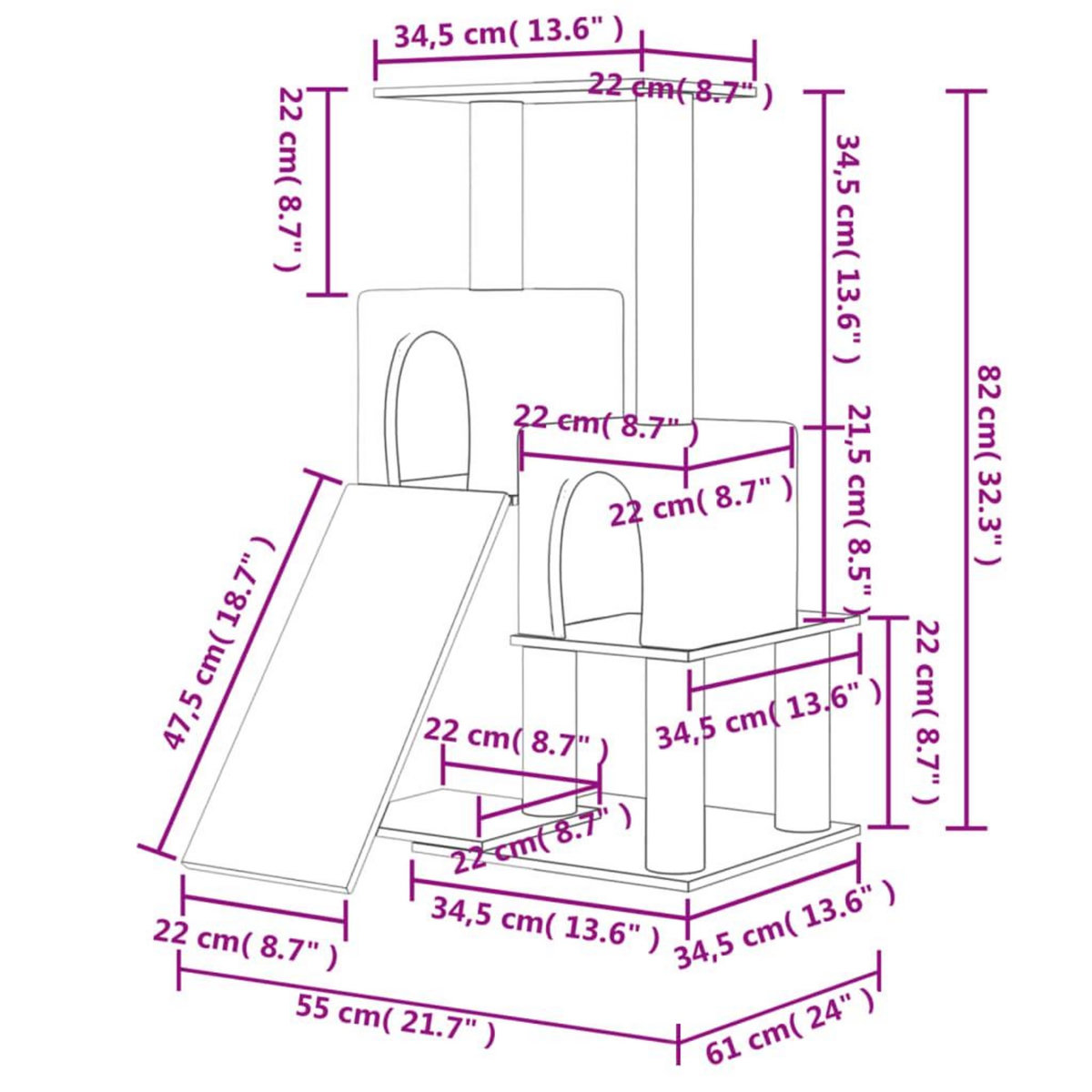 VIDAXL Arbre a chat avec griffoirs en sisal Gris fonce 82 cm