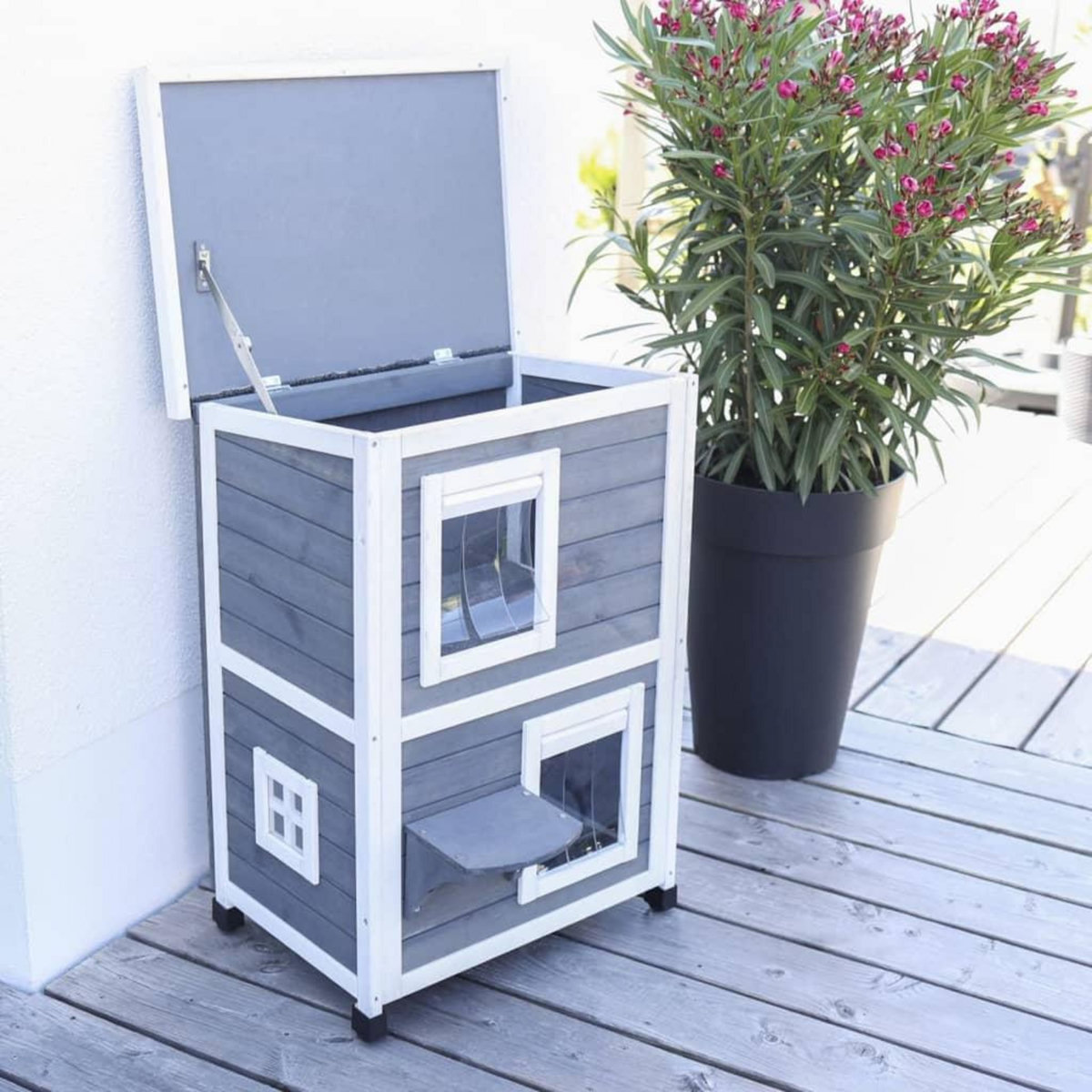 KERBL Kerbl Maison d'exterieur pour chats Family 57x55x80 cm Gris et blanc