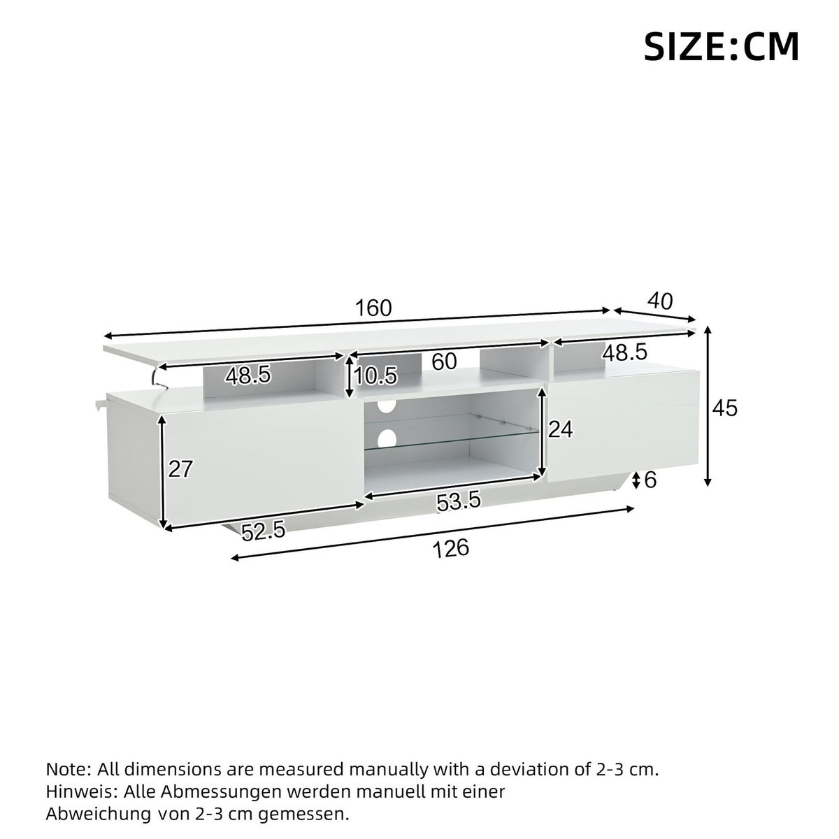 MERAX Meuble tv blanc 160 cm led mdf