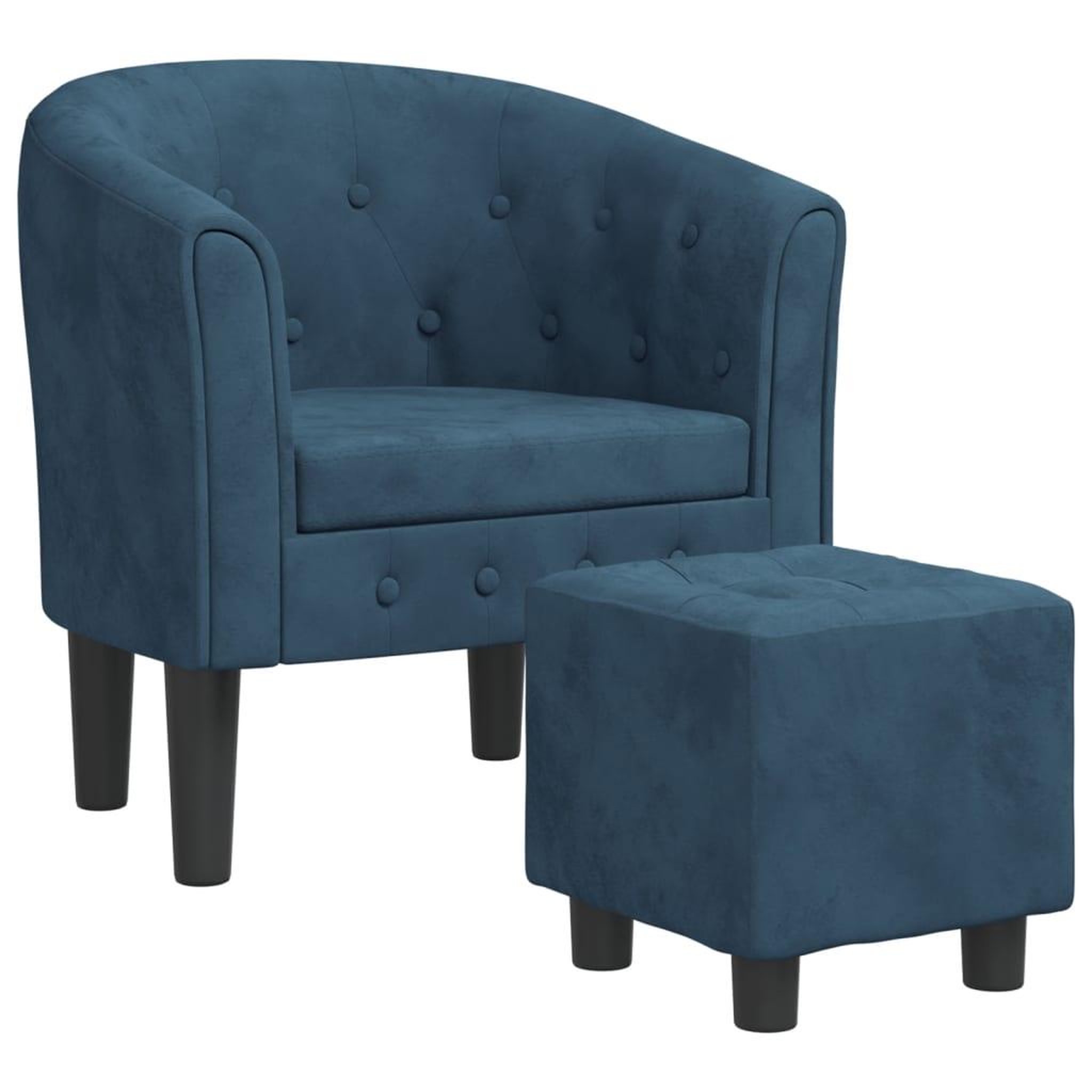Voir la diapositive 2 : VIDAXL Fauteuil avec repose-pied bleu fonce velours