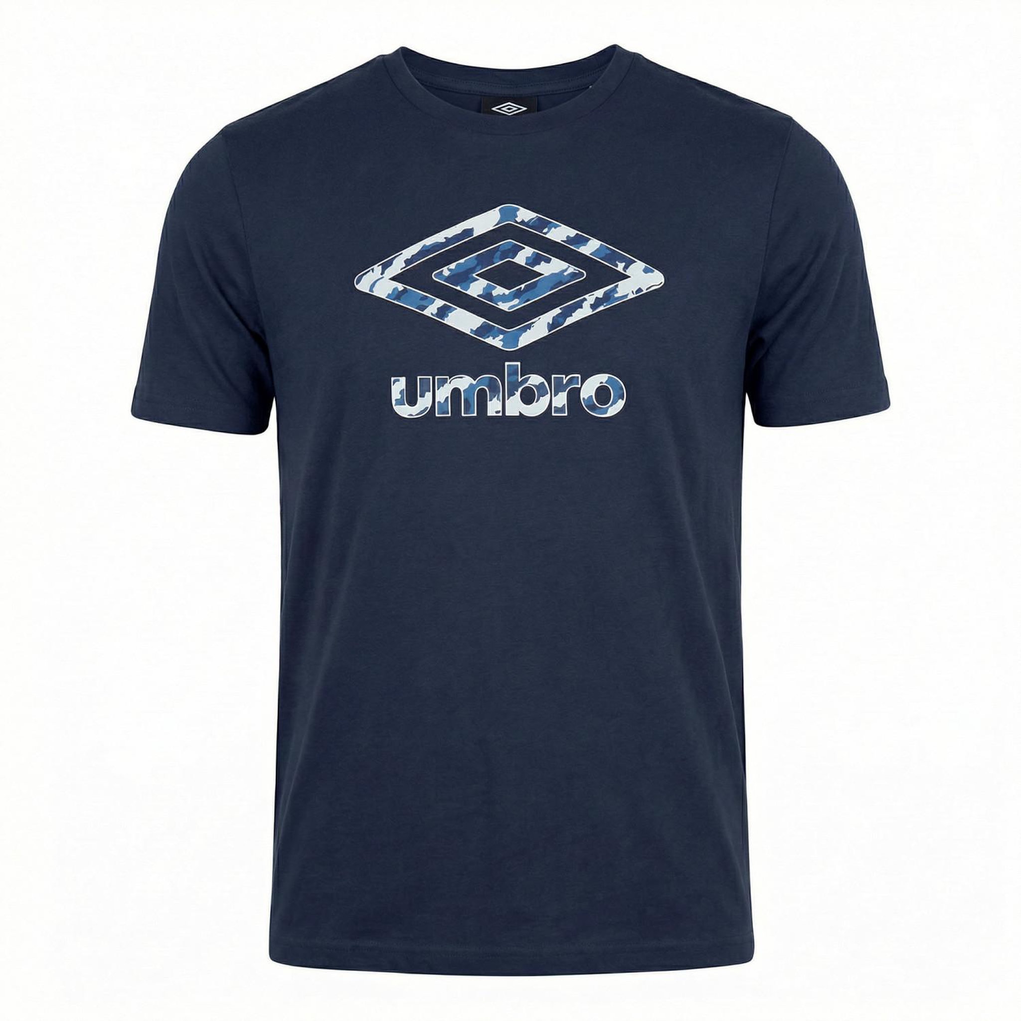 UMBRO Tee shirt homme col rond en coton 160gsm et logo imprimé camo 957862. Coloris disponibles : Bleu