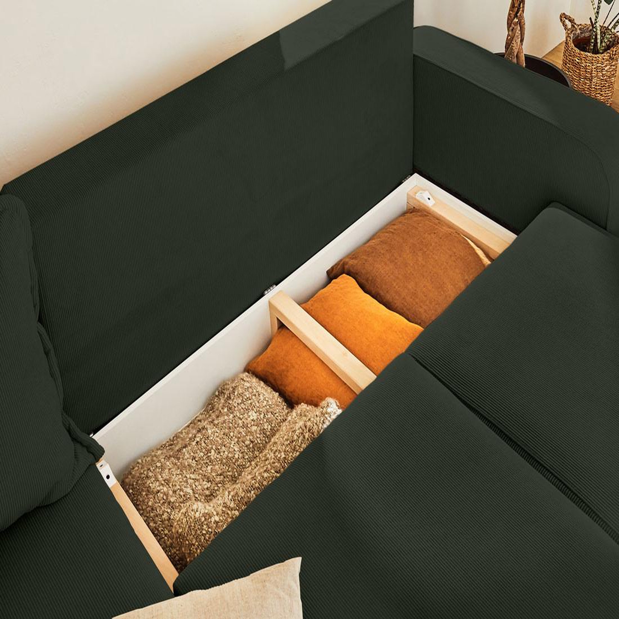 Voir la diapositive 3 : LISA DESIGN Albane - canapé d'angle gauche - 4 places - convertible avec coffre - en velours côtelé