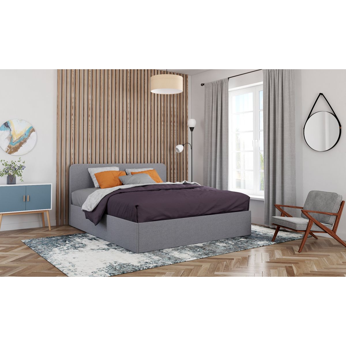 Lit coffre tissu avec sommier relevable 160x200 cm AMBRE