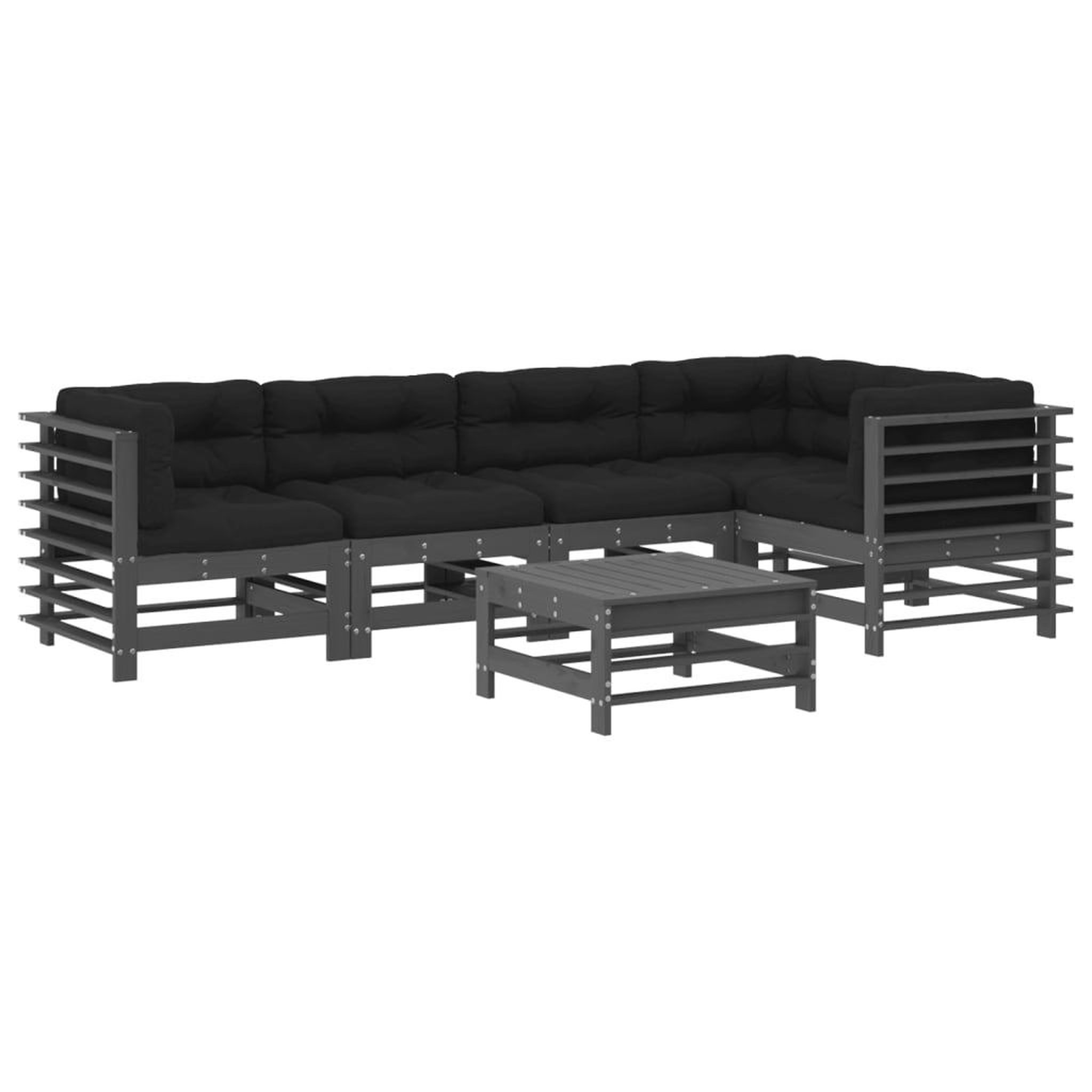 Voir la diapositive 2 : VIDAXL Salon de jardin 6 pcs avec coussins gris bois massif