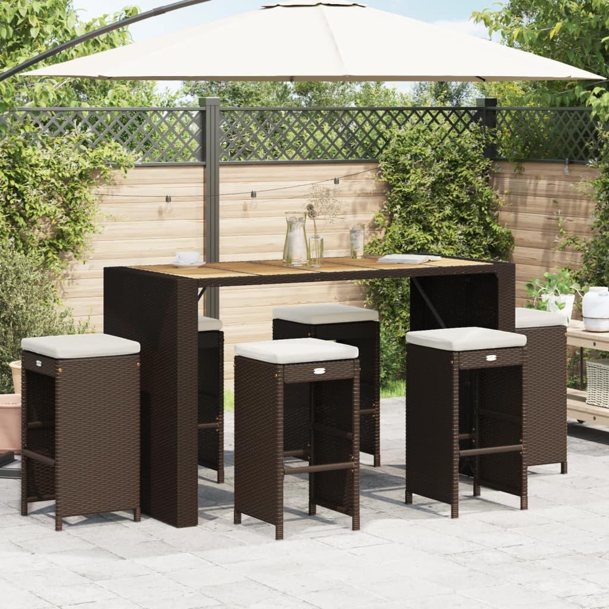 VIDAXL Tabourets de bar jardin coussins lot de 6 marron resine tressee