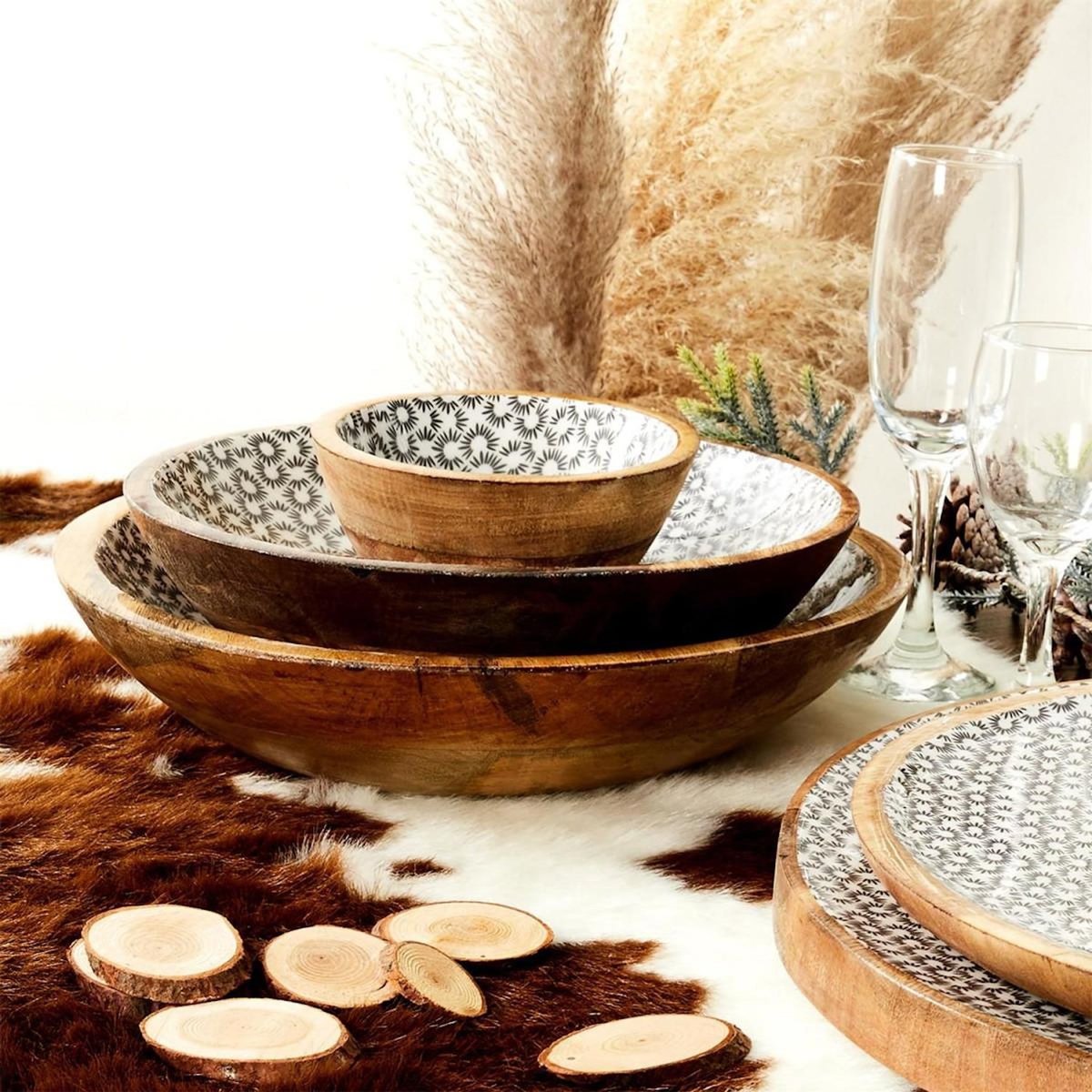 Paris Prix Coupelle en Bois Design  Géométrique  13cm Naturel