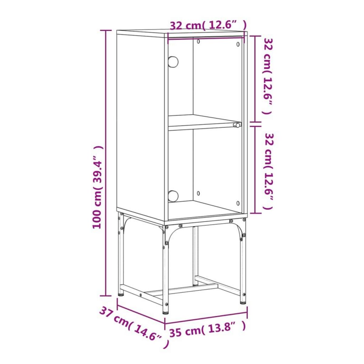 VIDAXL Armoire laterale avec porte en verre sonoma gris 35x37x100 cm