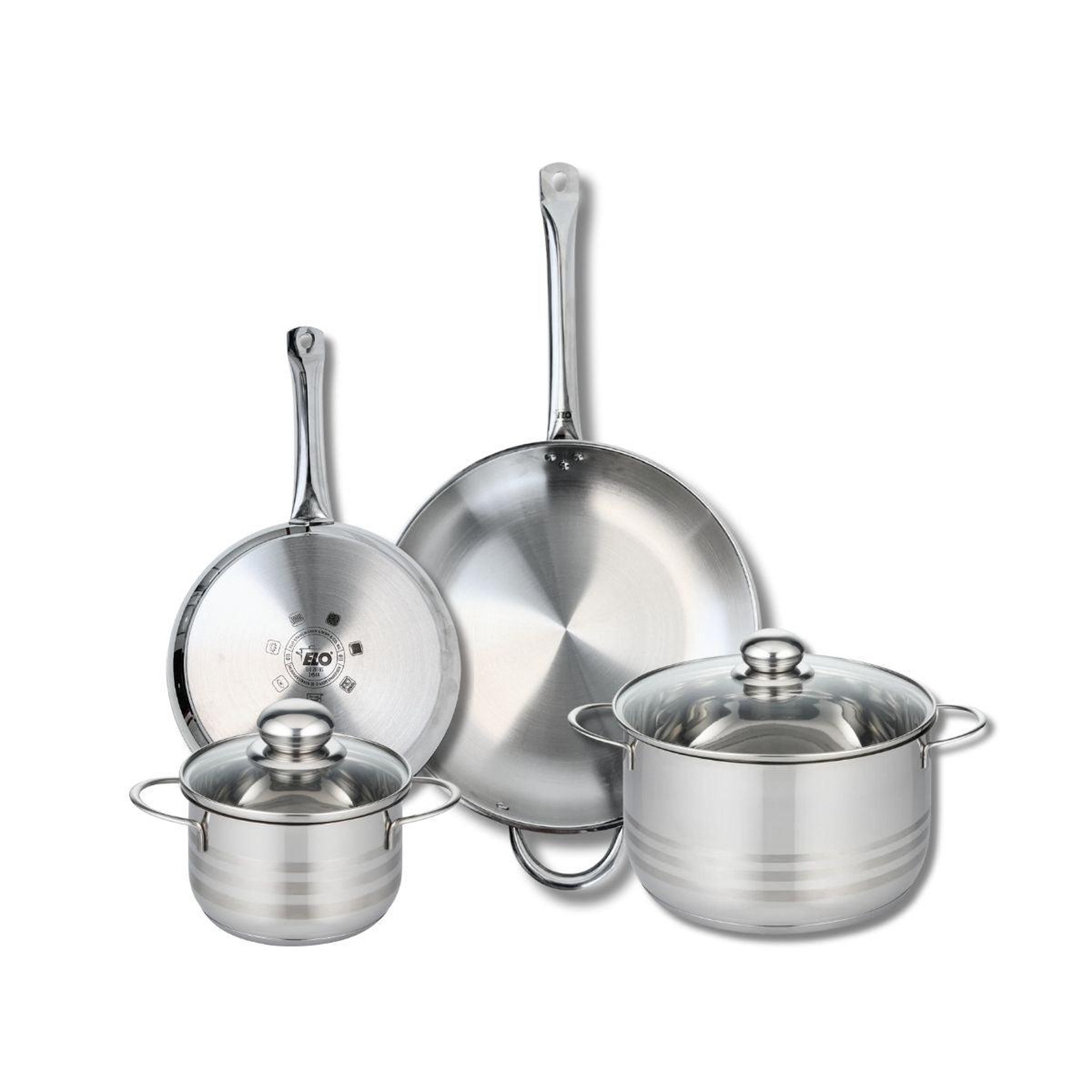 ELO Ensemble de 2 poêles de cuisson 24 et 32 cm et 2 faitouts 16 et 24 cm elo profi brillant