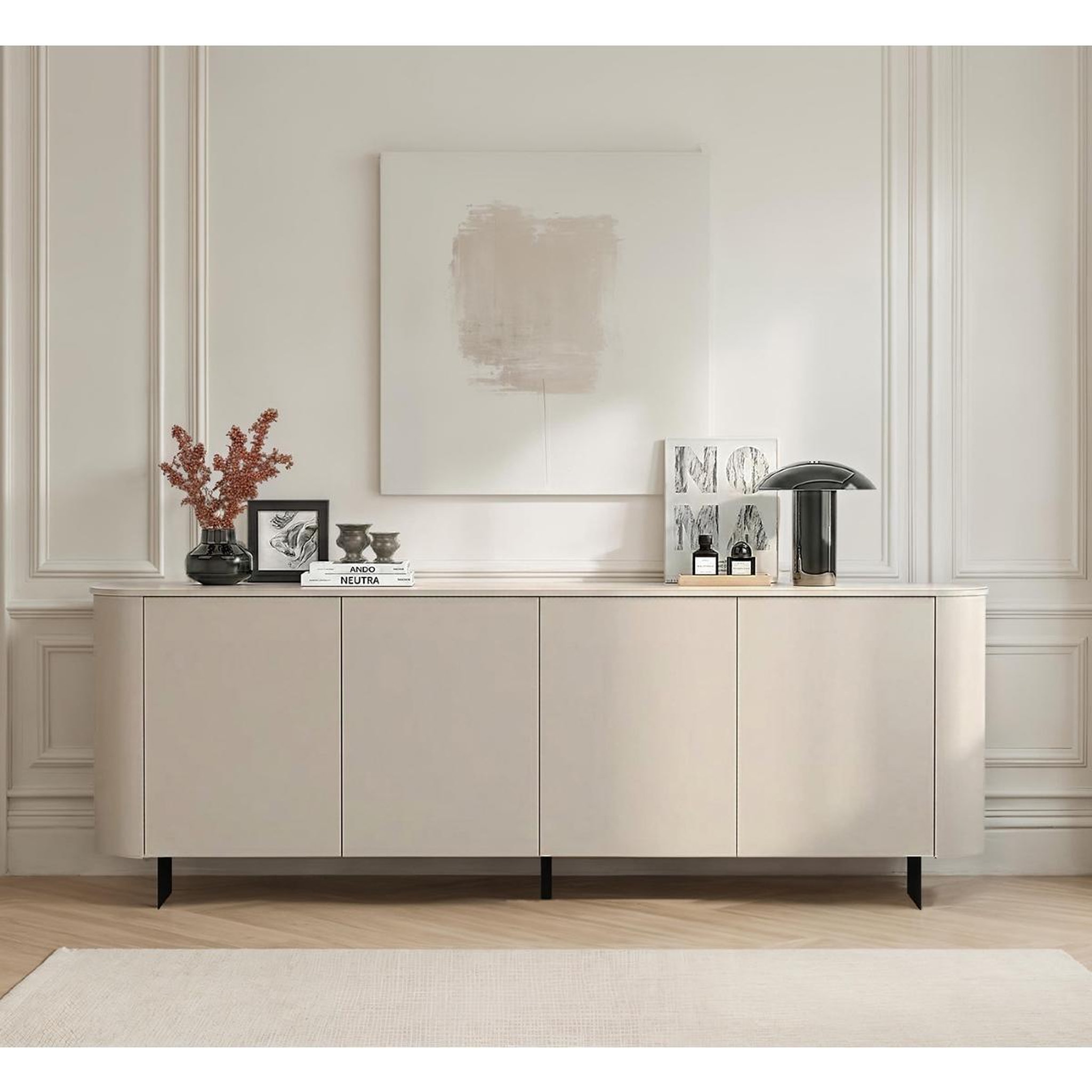 Voir la diapositive 3 : JLC KREATION Buffet bas beige cachemire 4 portes 230cm isabela