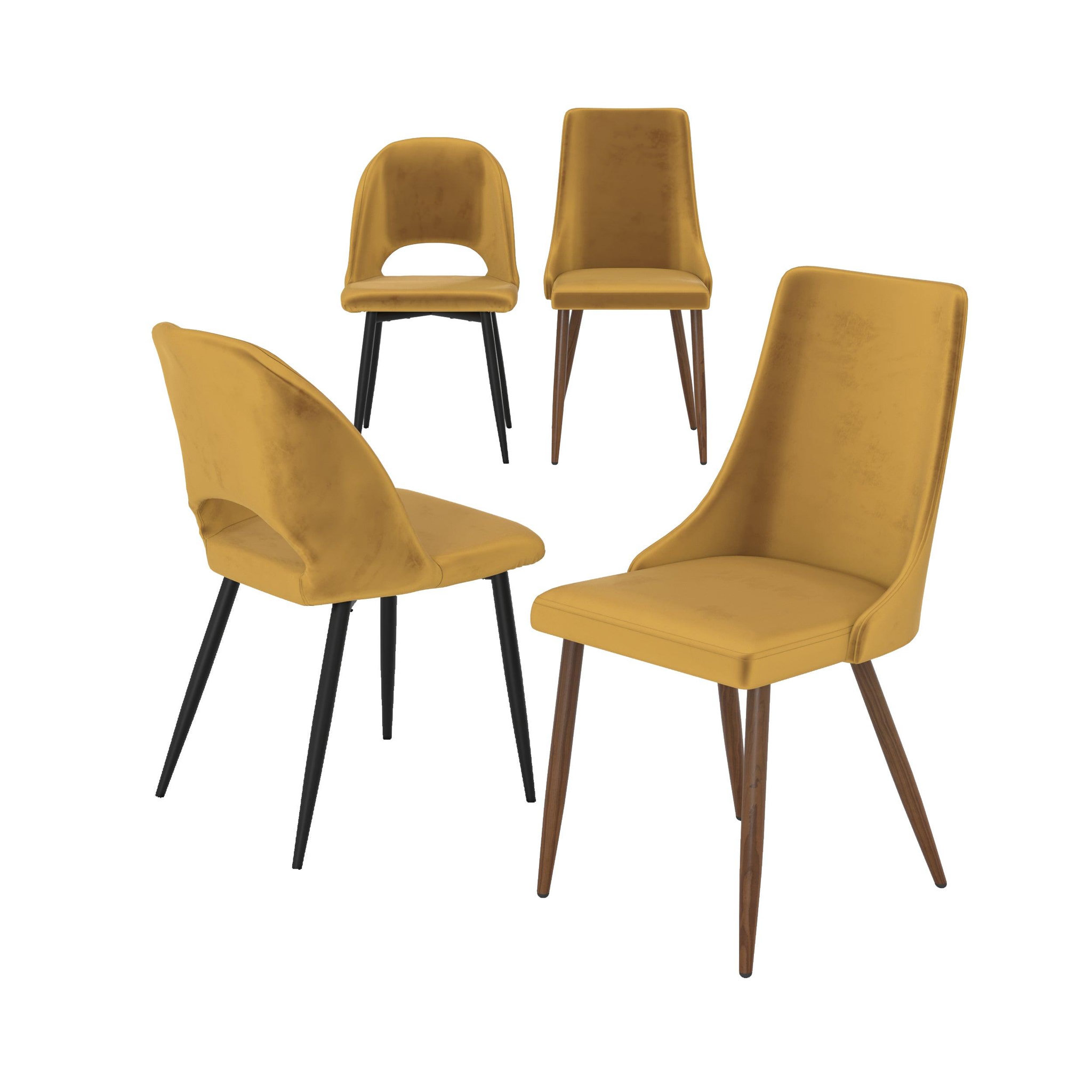 MAISON PAVANE Pack 4 chaises en velours jaune-pénélope