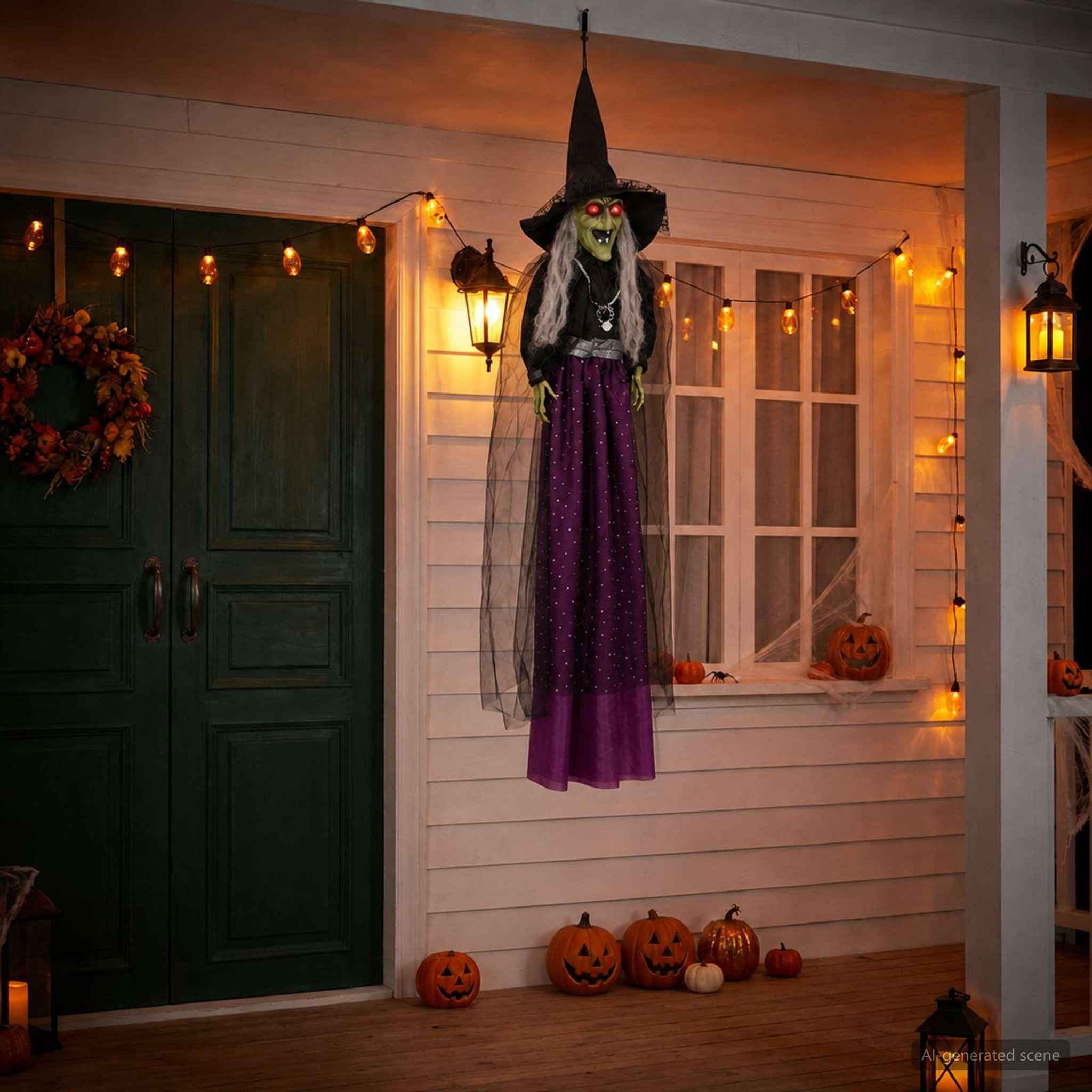 Voir la diapositive 2 : VIDAXL Sorciere suspendue d'Halloween SPOOKA Pourpre 30 x 133 cm