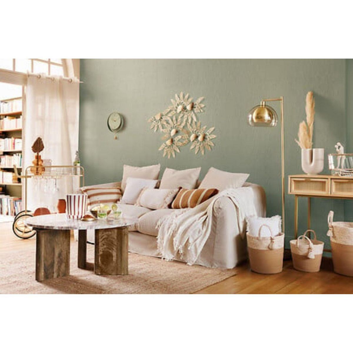 ATMOSPHERA Table basse en marbre et manguier COPPA - Beige