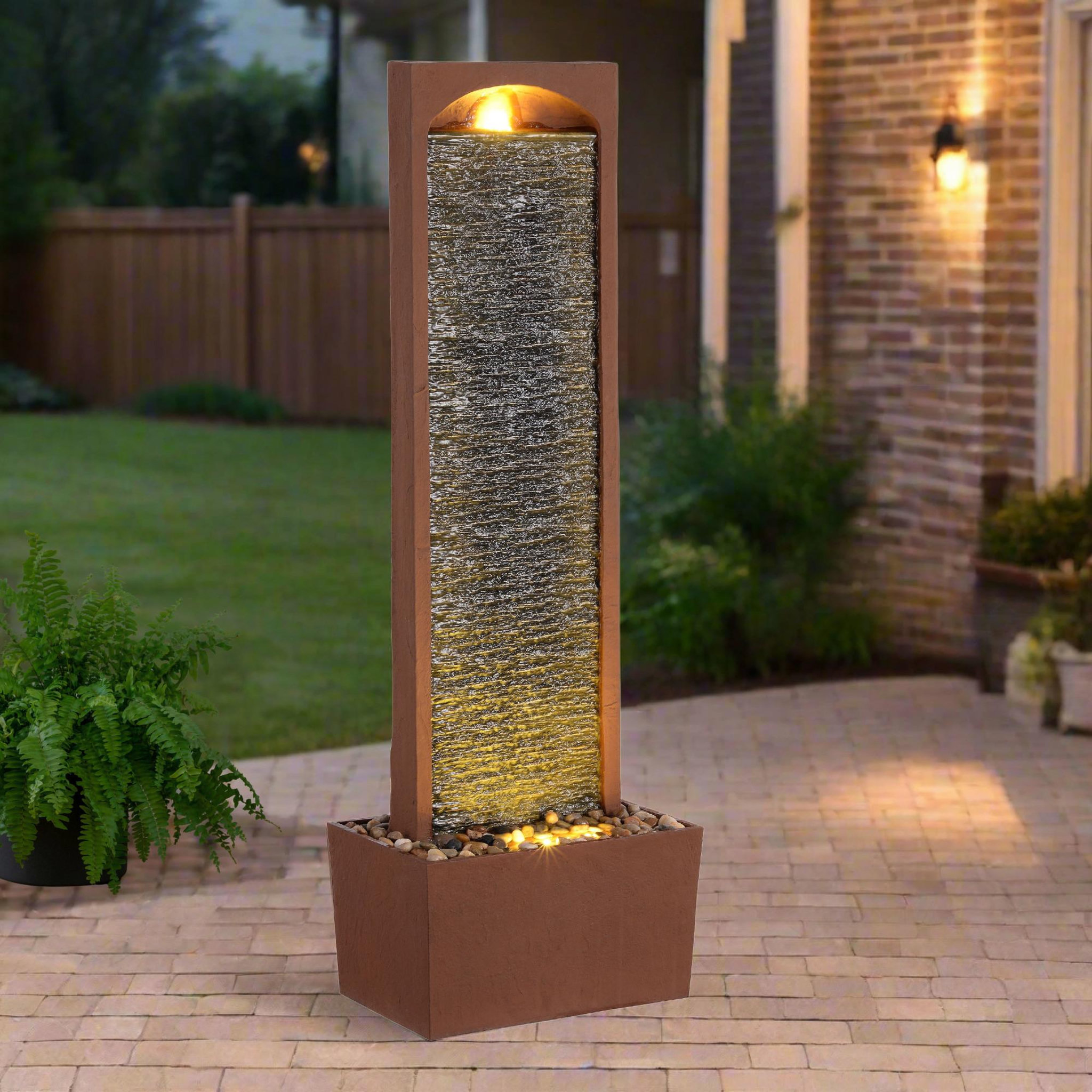 Voir la diapositive 3 : TEAMSON HOME Fontaine cascade LED extérieure 98 cm, façade texturée et galets
