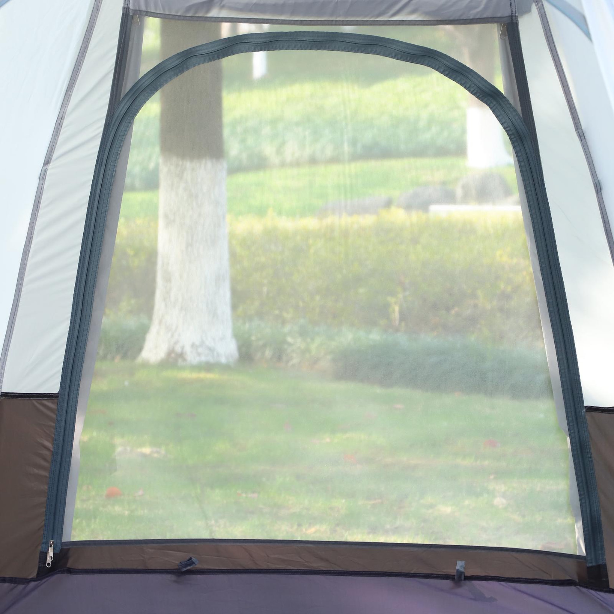 Voir la diapositive 6 : OUTSUNNY Tente pop up montage instantané - tente de camping 3-4 pers.  - 2 grandes portes - dim. 2,6l x 2,6l x 1,5h m fibre verre polyester oxford noir gris