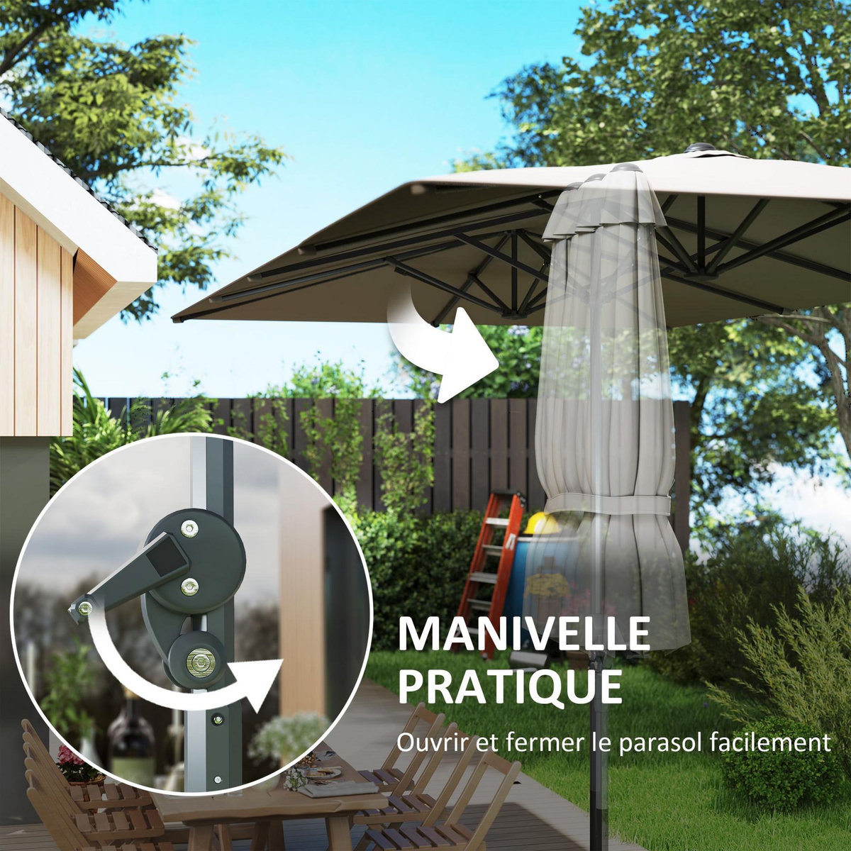 OUTSUNNY Parasol de jardin grande taille dim. 4,51 x 2,64 m manivelle alu métal polyester haute densité UPF 50+ gris