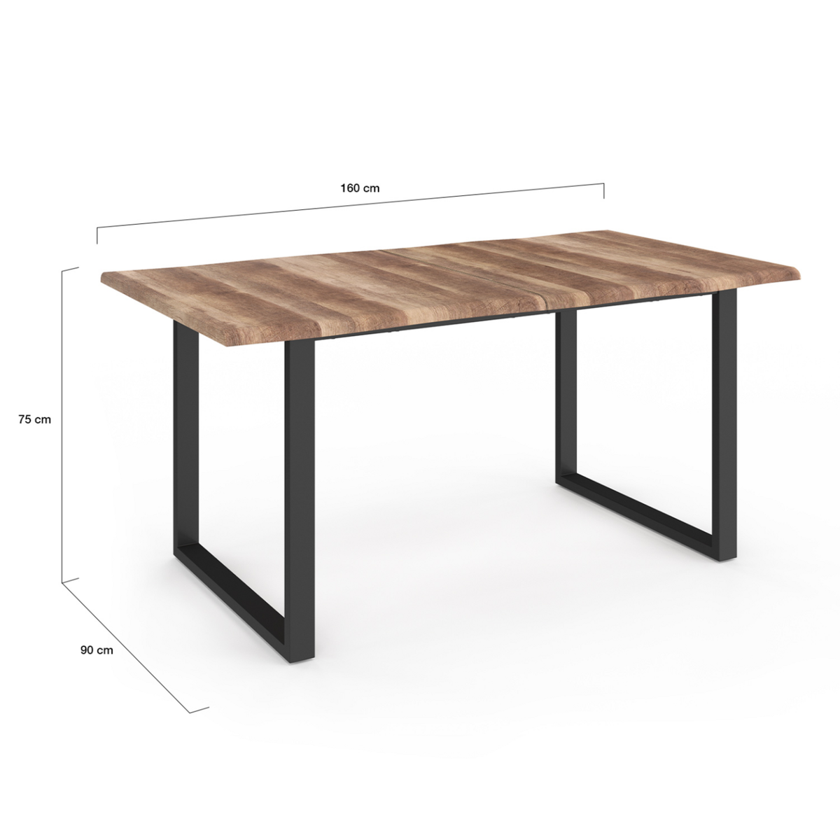 ID MARKET Table à manger rectangle DAKOTA 6 personnes pieds forme en U design industriel 160 cm