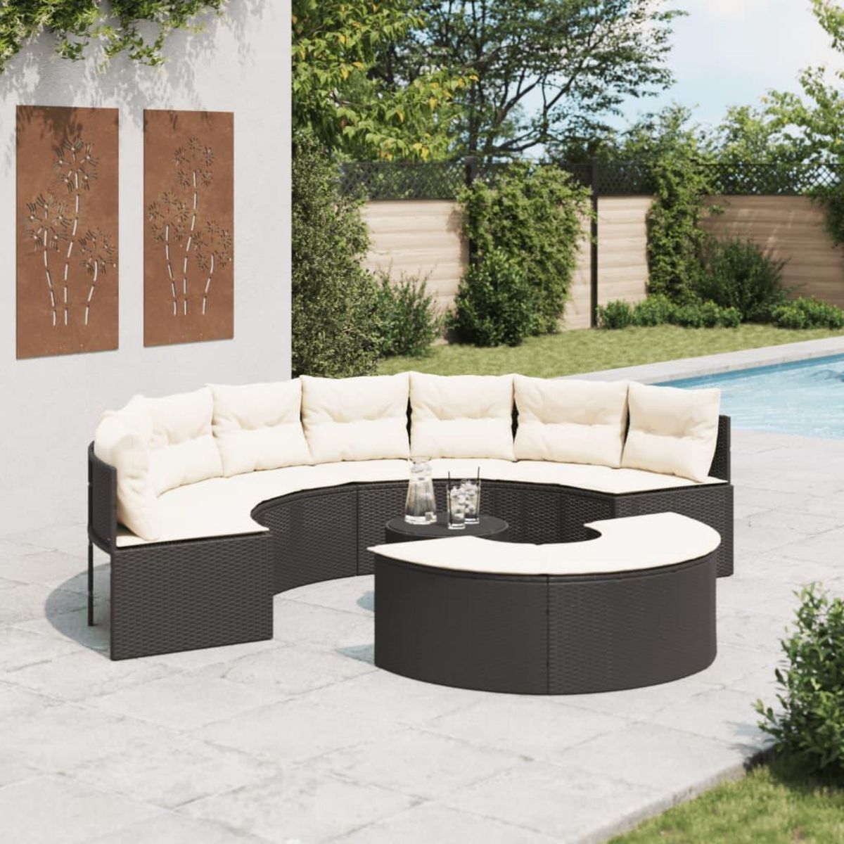 VIDAXL Salon de jardin 3 pcs demi-rond noir resine tressee