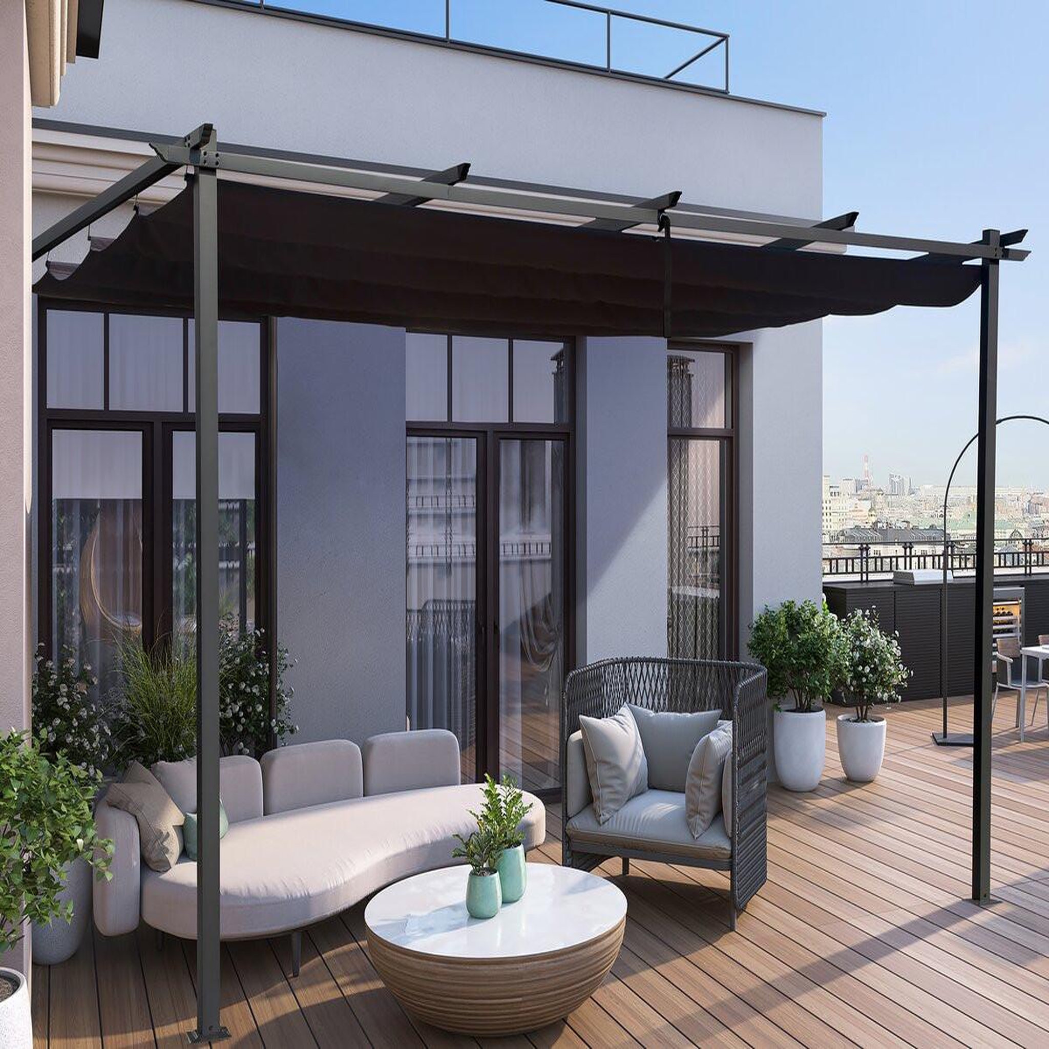 Voir la diapositive 2 : Habitat et Jardin Pergola adossée en aluminium avec toit rétractable-  3 x 4 m -  gris