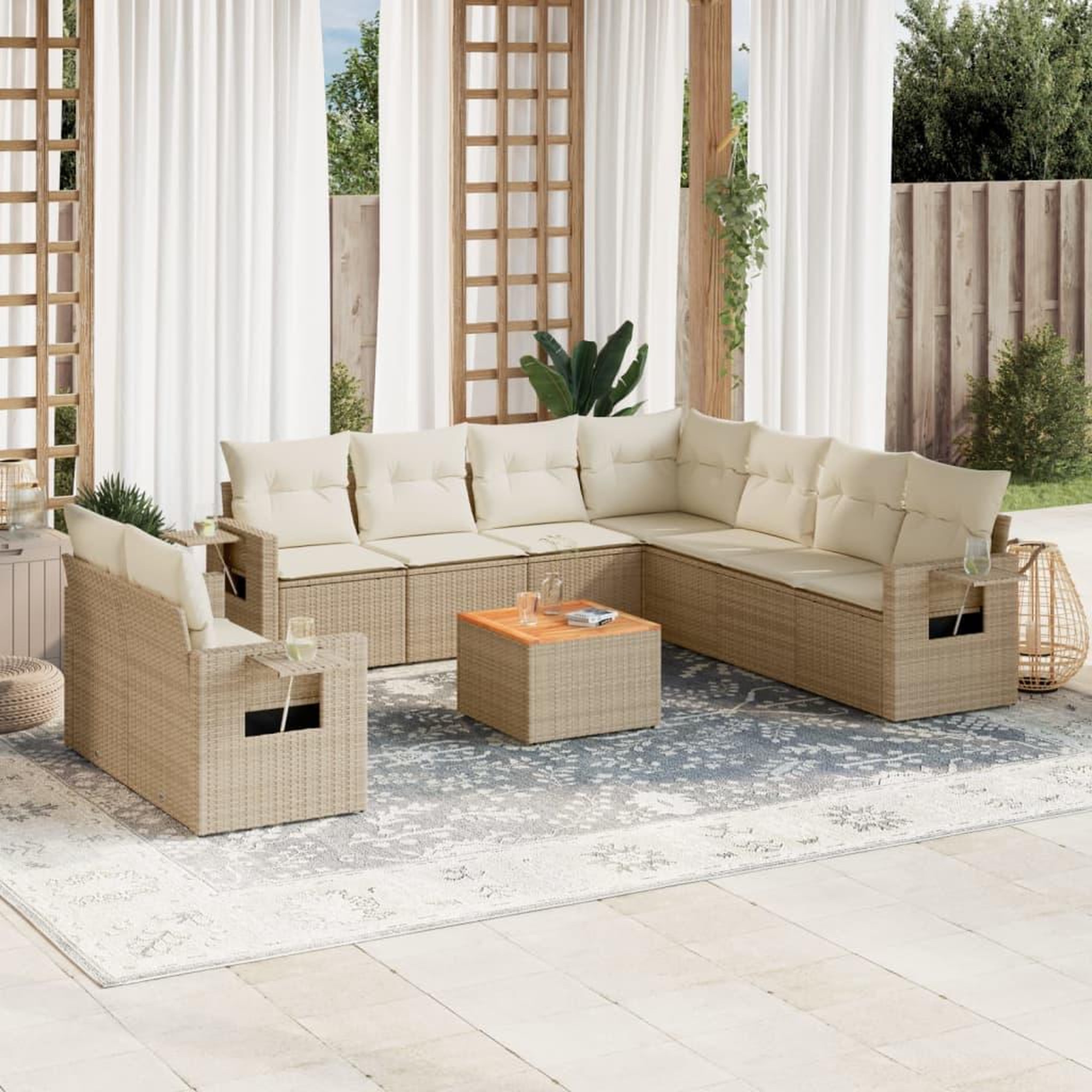 VIDAXL Salon de jardin avec coussins 10 pcs beige resine tressee
