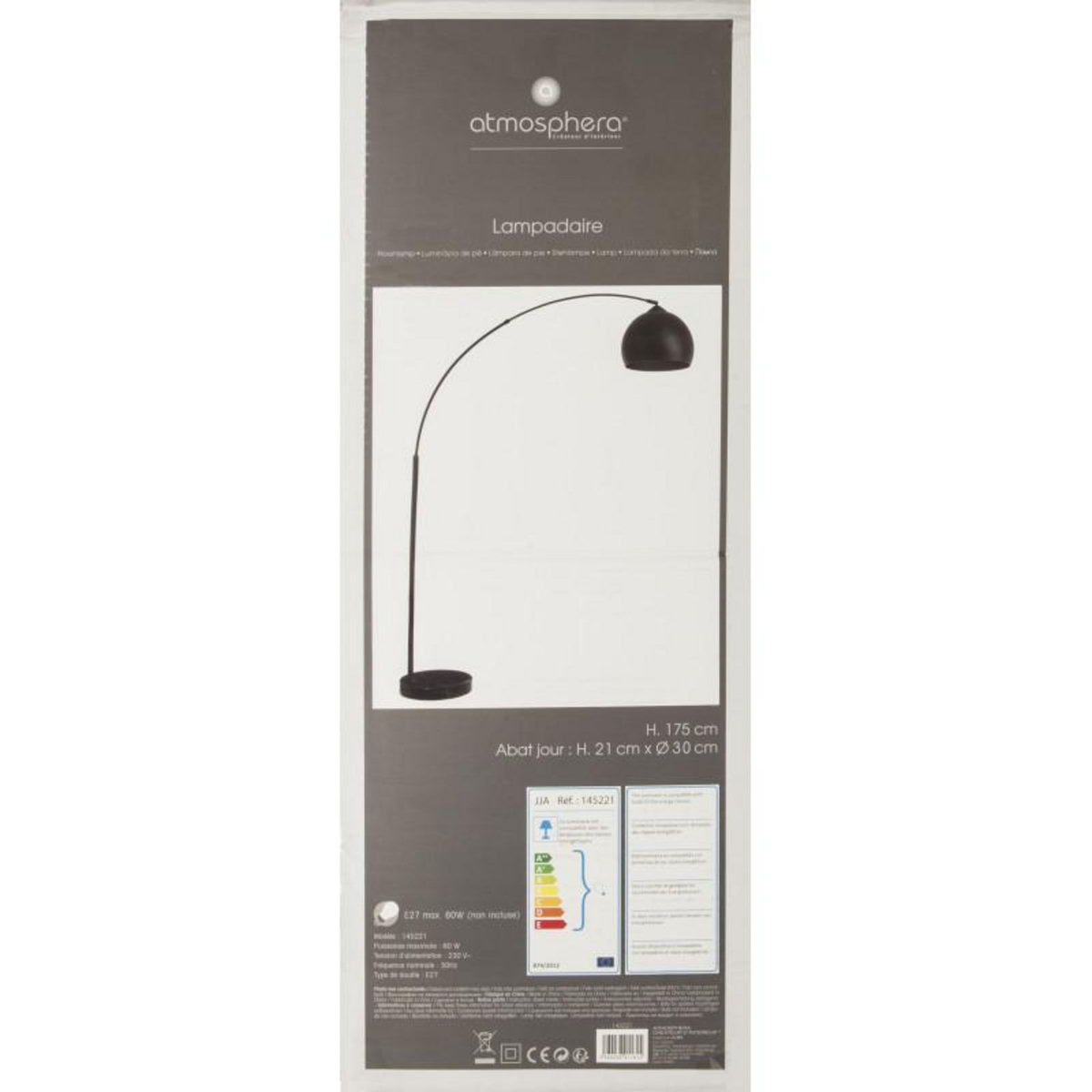ATMOSPHERA Lampadaire Noir en métal Hauteur 175 cm Atmosphera